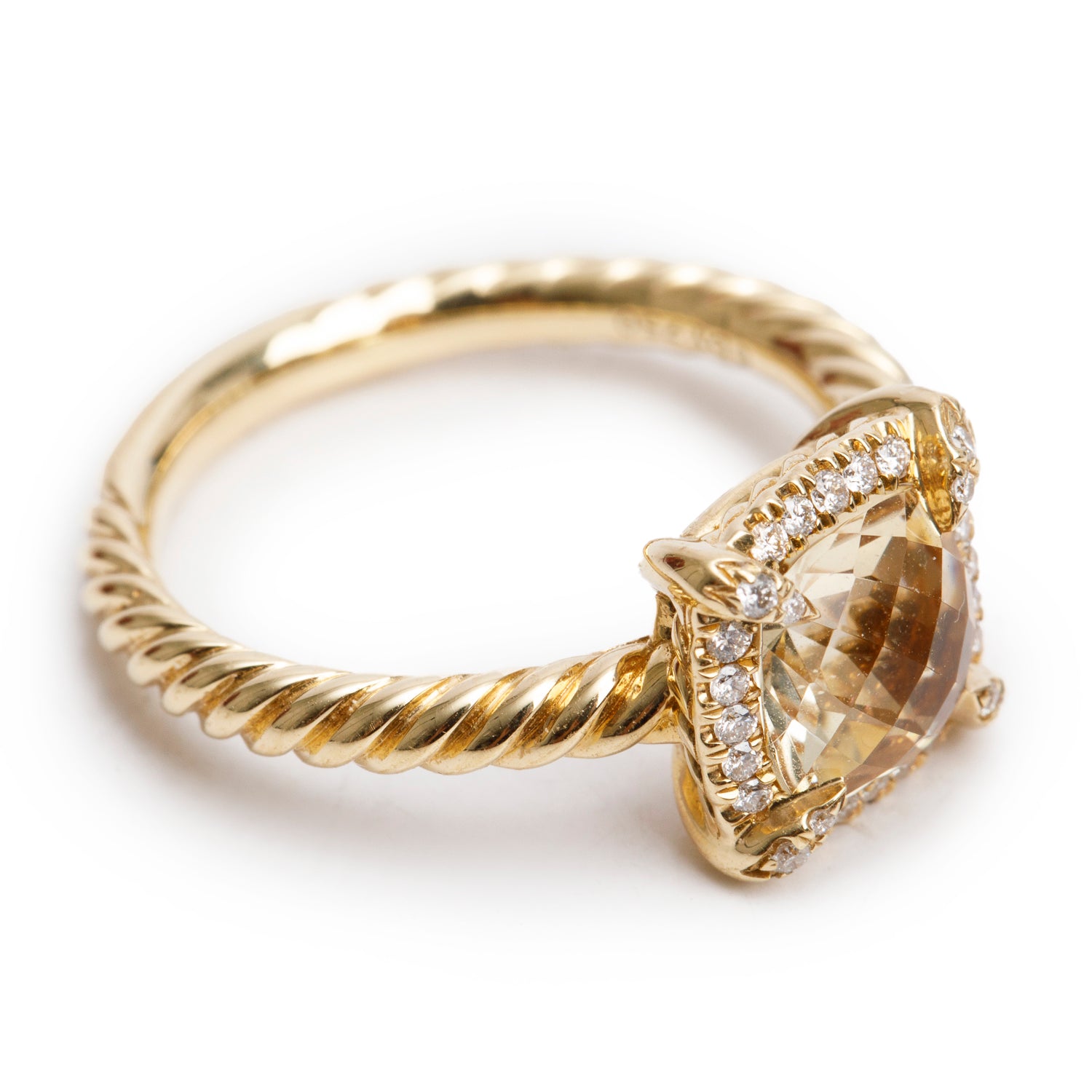 David Yurman 18k Yellow Gold Champagne Citrine & Diamond Petite Chatelaine Ring, Size 6 w/ Box