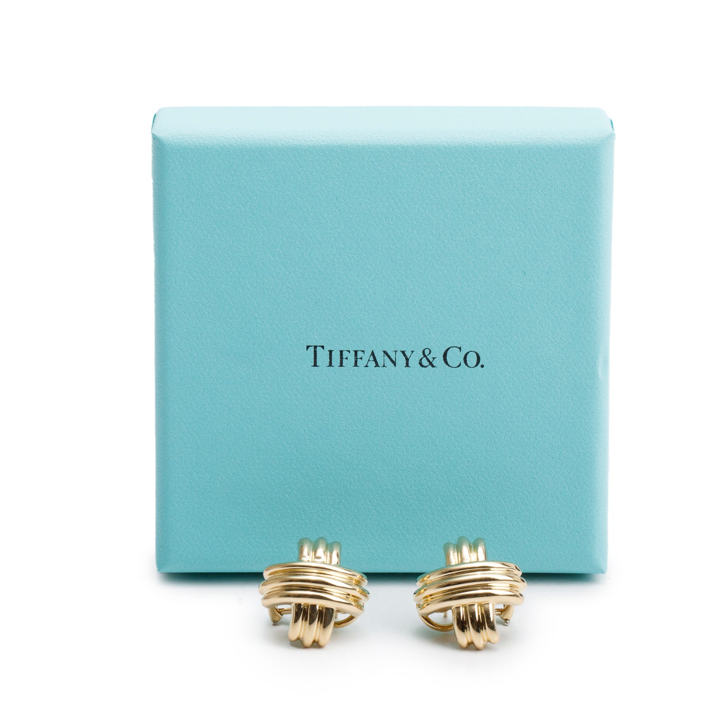 Tiffany & Co. Vintage 18k Yellow Gold Signature X Earrings w/ Box