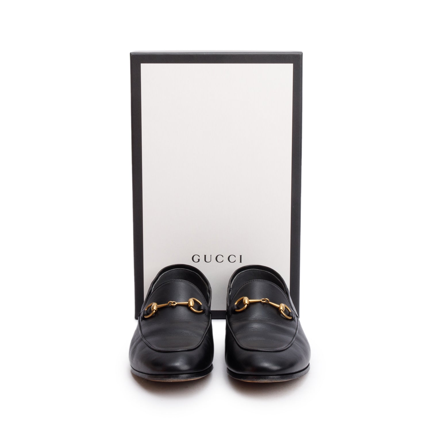 Gucci Black Calfskin Leather Horsebit Accent Loafers, Size 38 w/ Box