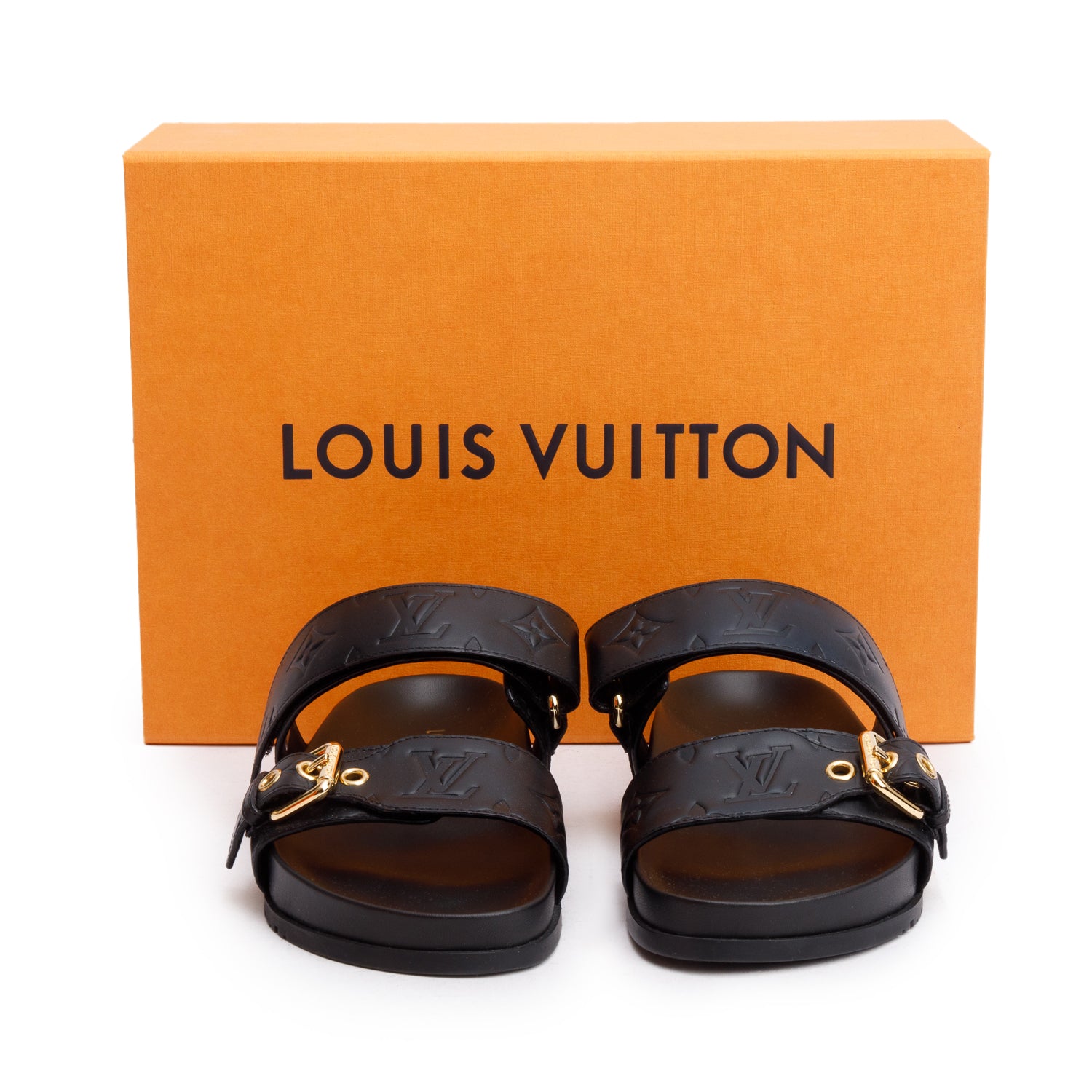 Louis Vuitton 2023 Black Monogram Embossed Leather Bom Dia Comfort Mule, Size 36 w/ Box & Receipt