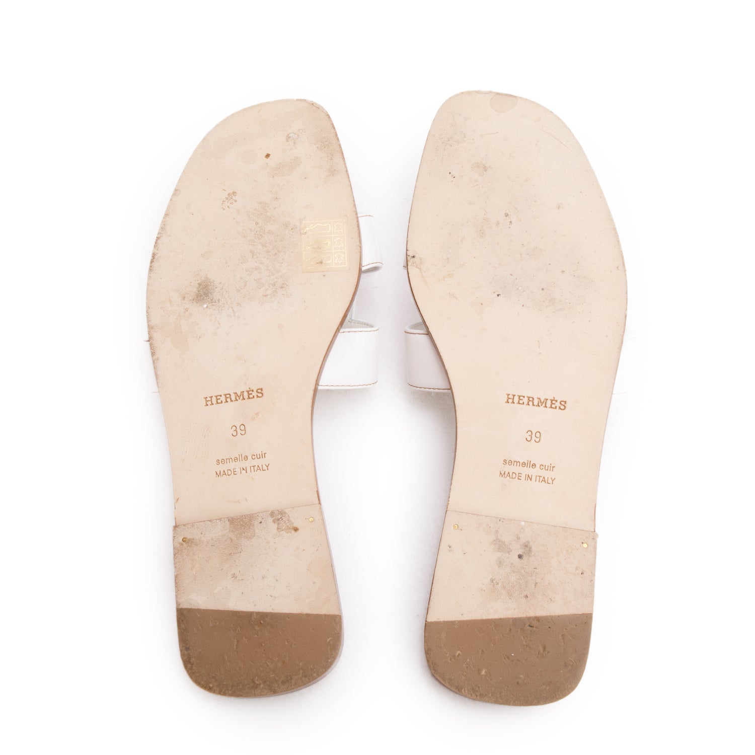 Hermes Blanc Box Leather Oran Sandals, Size 39 w/ Box