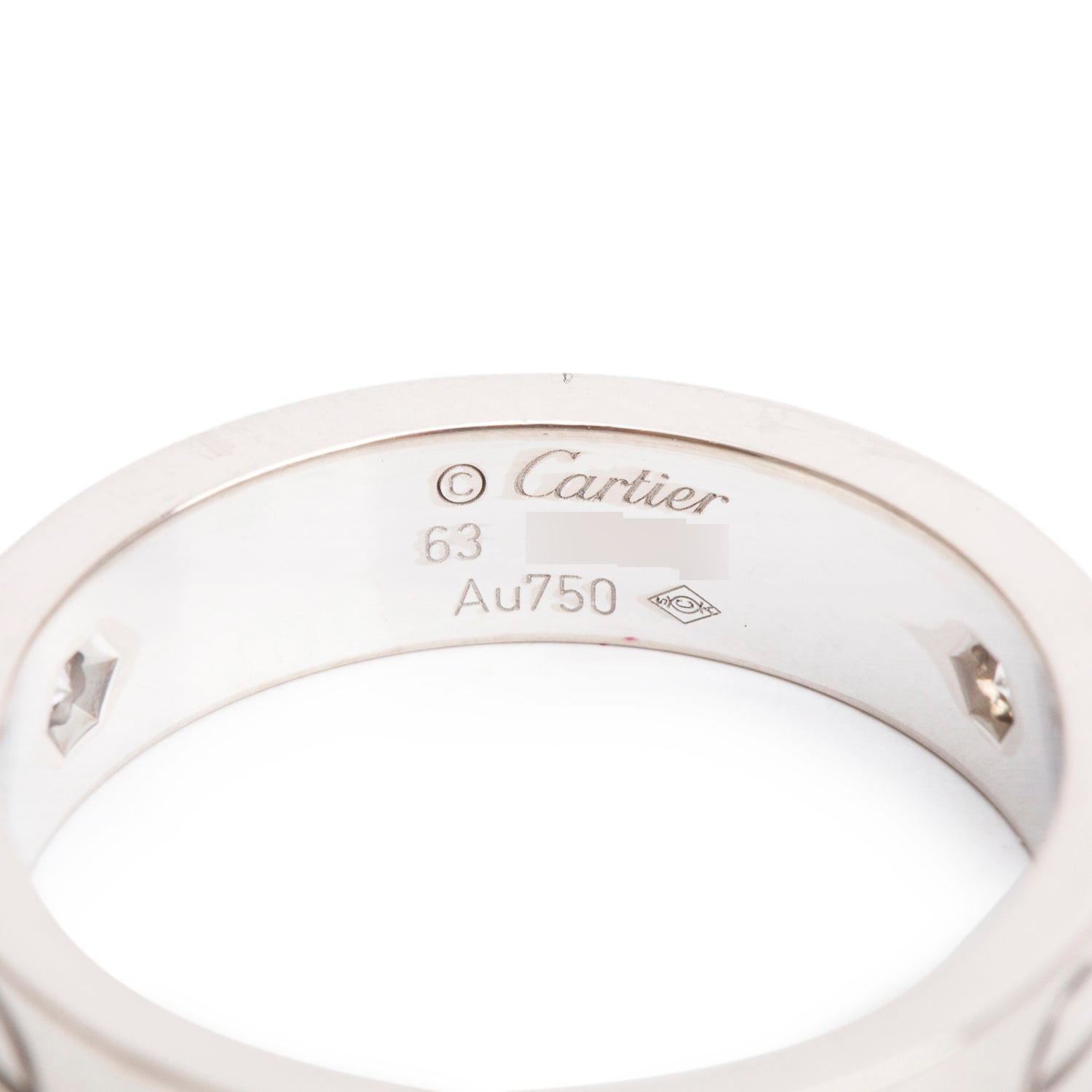 Cartier 18k White Gold 3 Diamond 5.5 MM Love Ring, Size 63 10.5