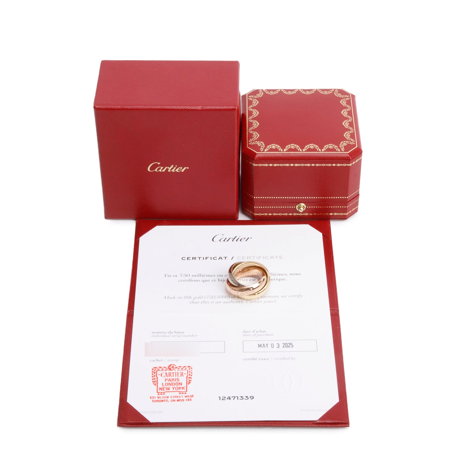 Cartier 2025 18k Tri-Gold Trinity Rolling Ring, Extra-Large Model Size 56 7 w/ Box & Certificate