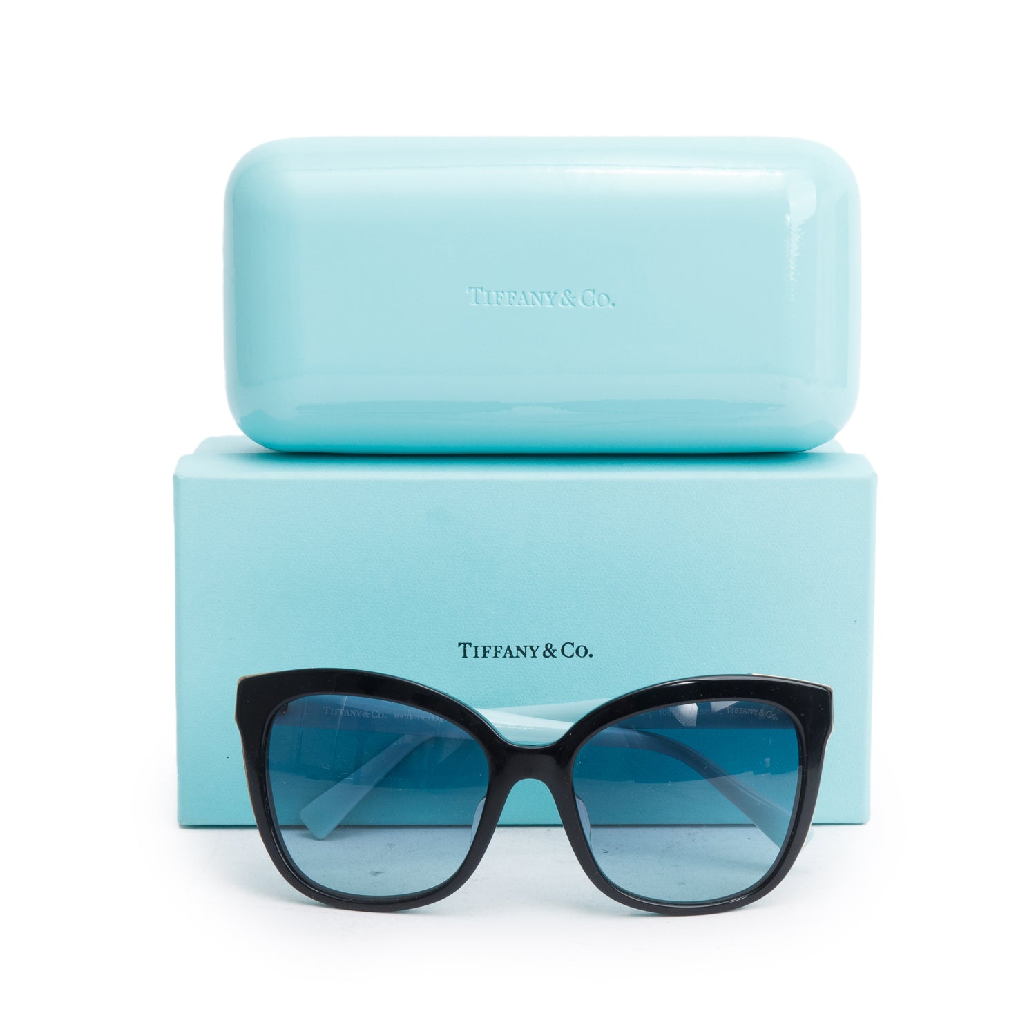 Tiffany & Co. TF4150-F Gold Tone Black Acetate Cat Eye Sunglasses w/ Box & Case