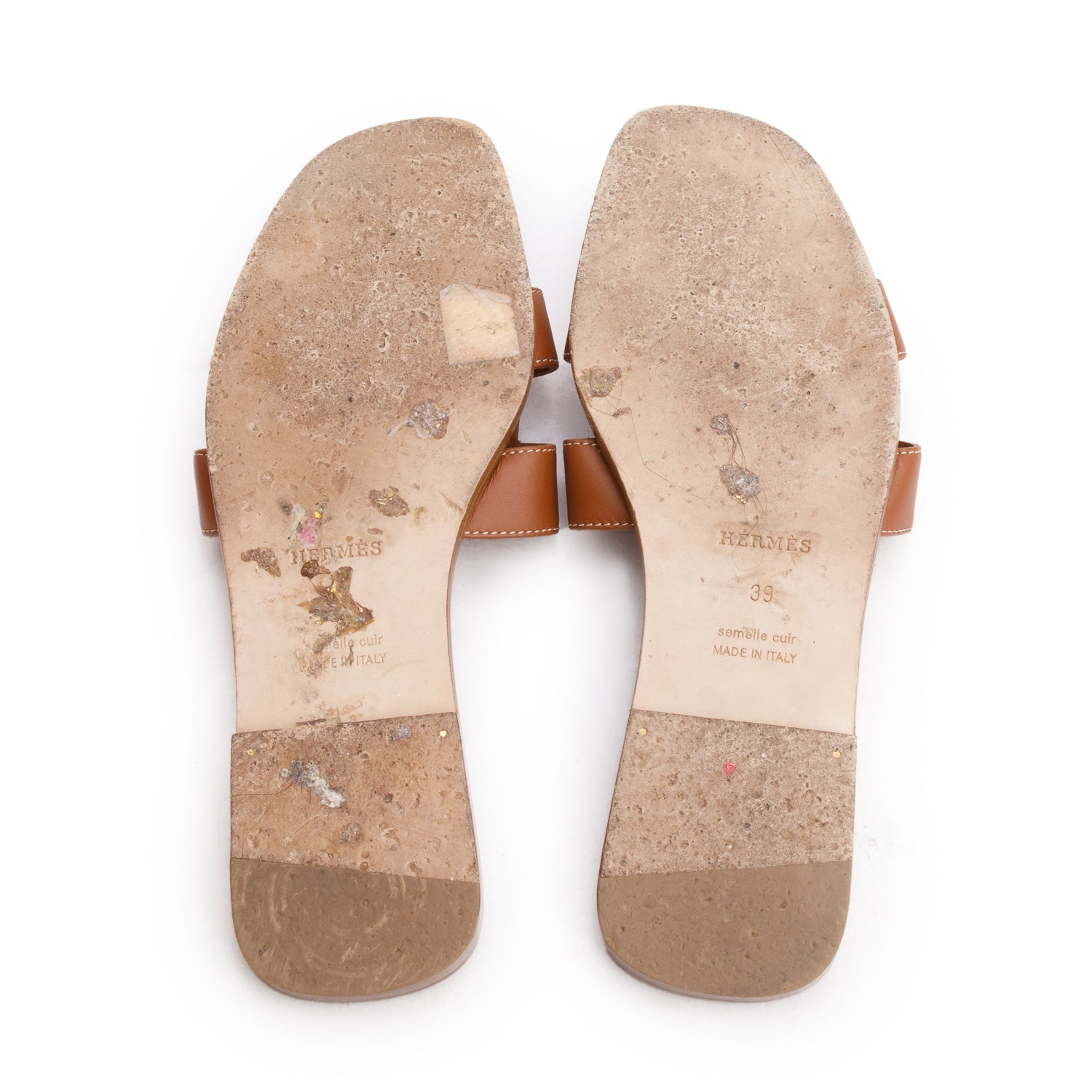 Hermes Gold Box Leather Oran Sandals, Size 39 w/ Box