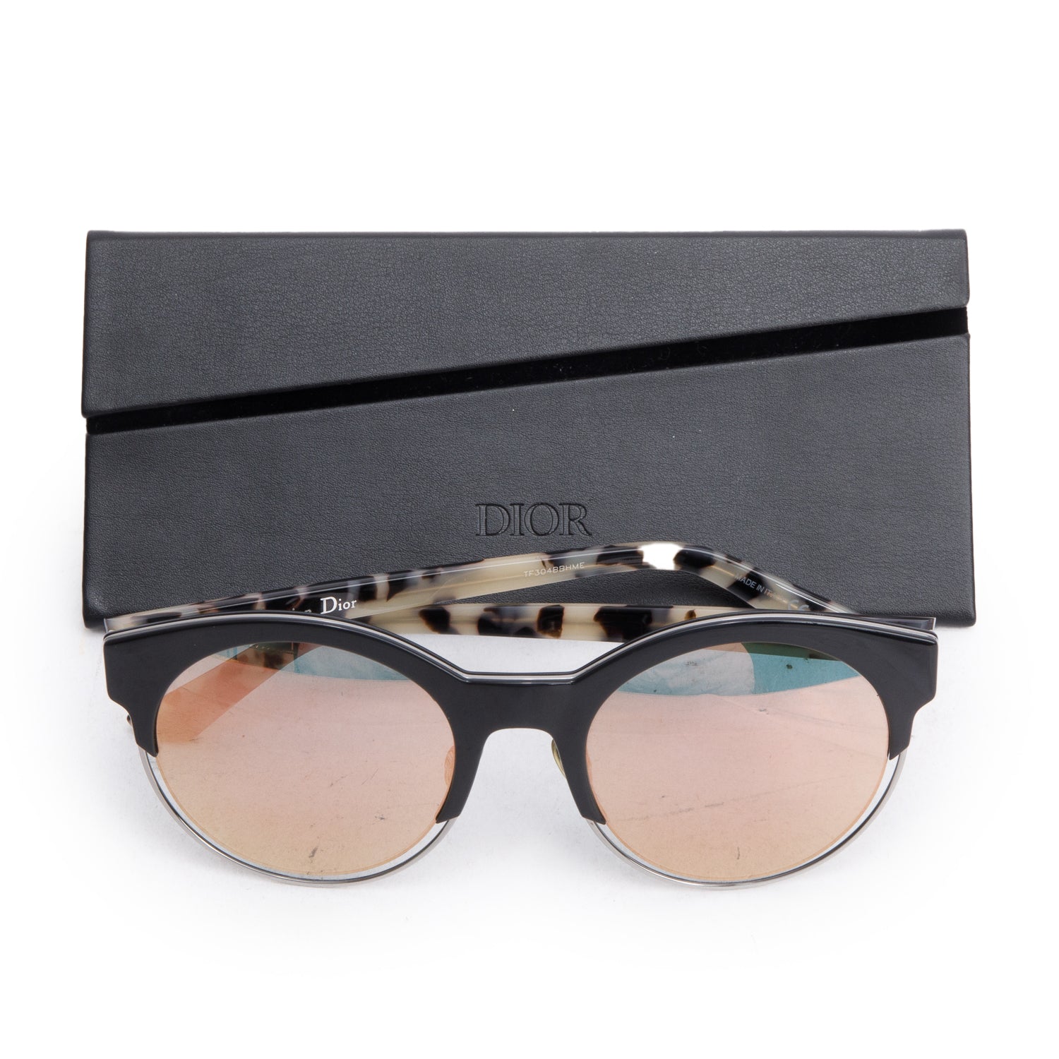 Christian Dior Black/Havana Acetate Diorsideral1 Round Sunglasses w/ Case & Card