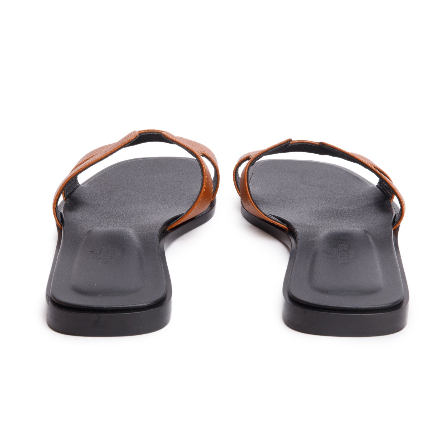 Hermes Gold Epsom Noir Box Leather Oran Sandals, Size 38.5 w/ Box