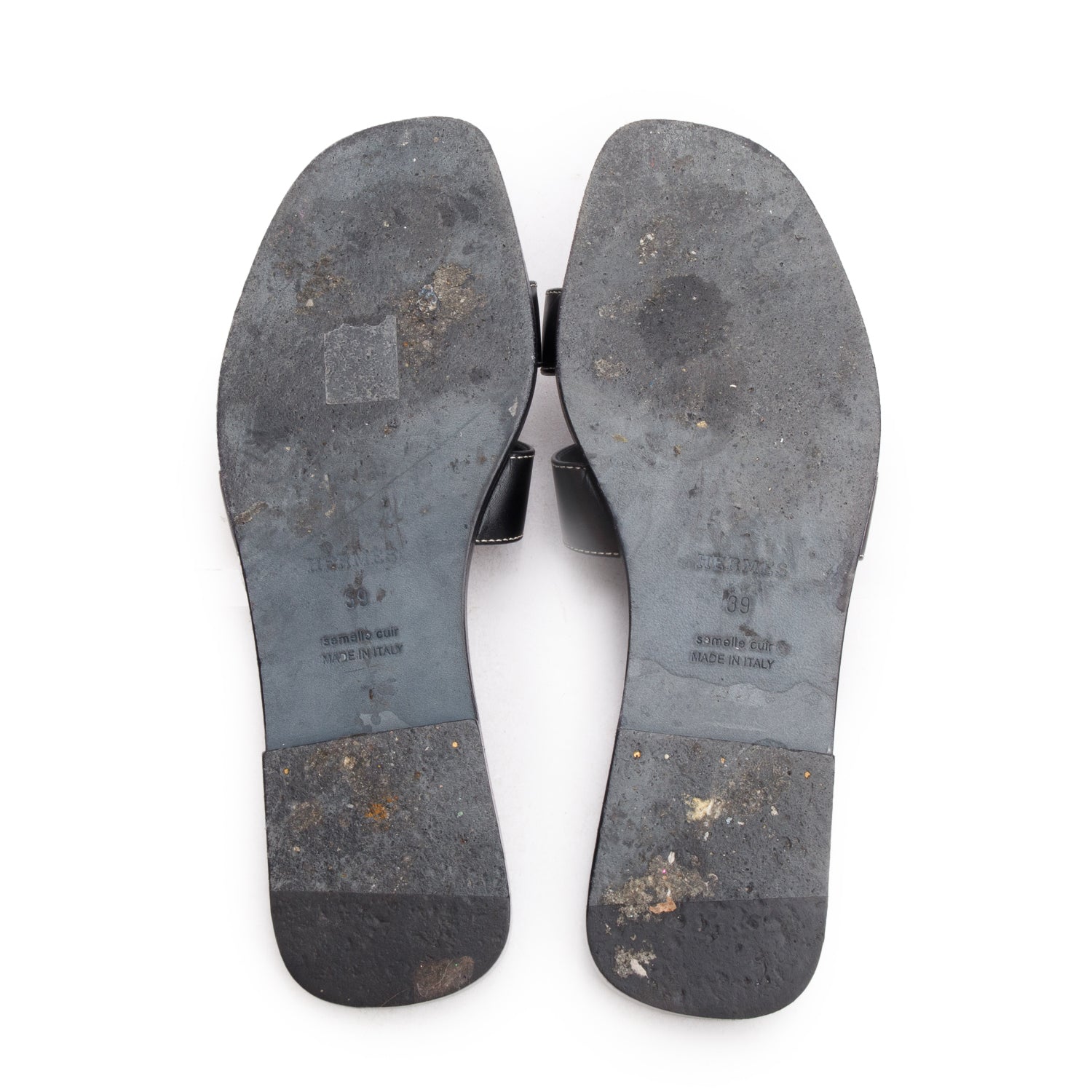 Hermes Black Box Leather Oran Sandals, Size 39 w/ Box