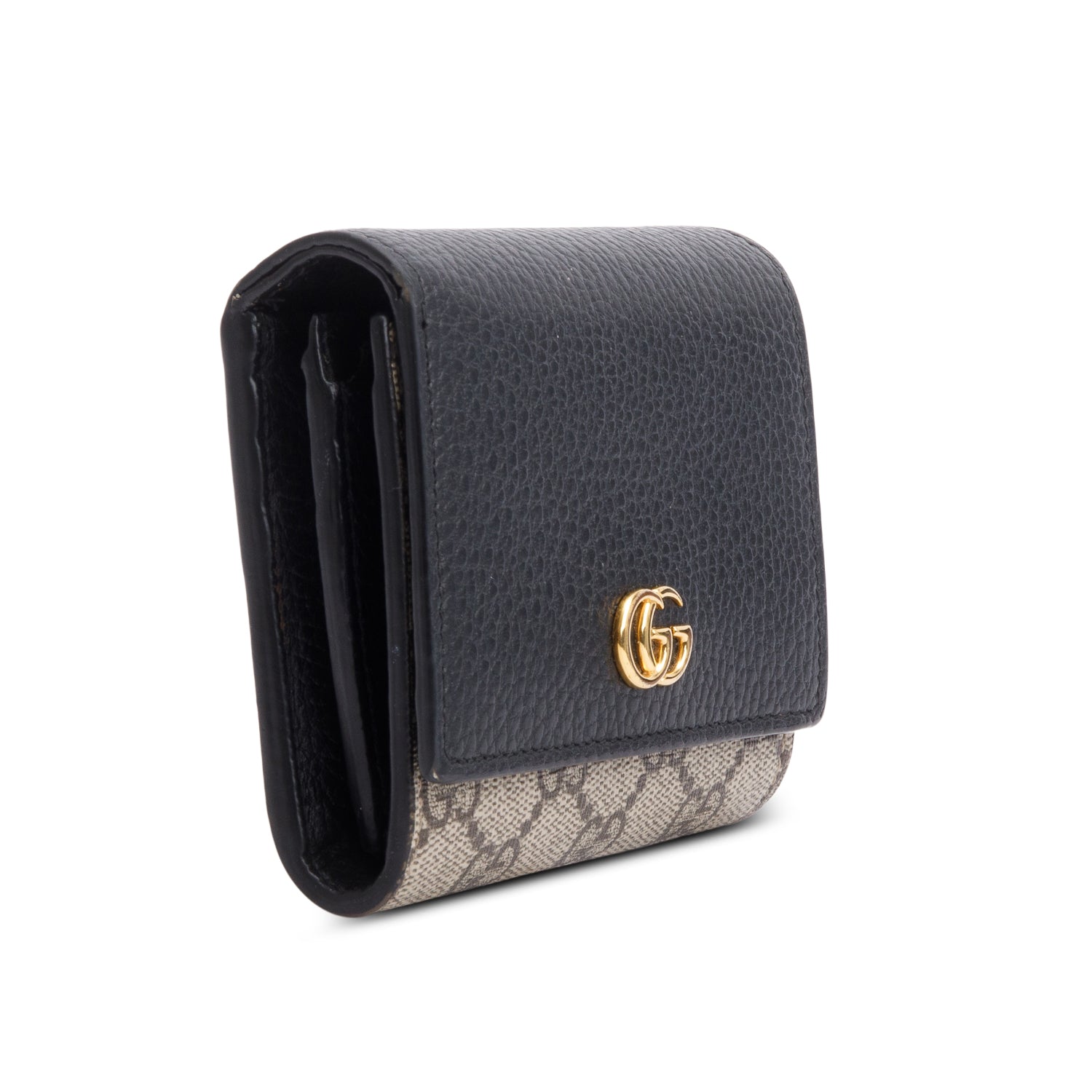 Gucci GG Supreme Canvas & Black Leather GG Marmont Wallet w/ Box