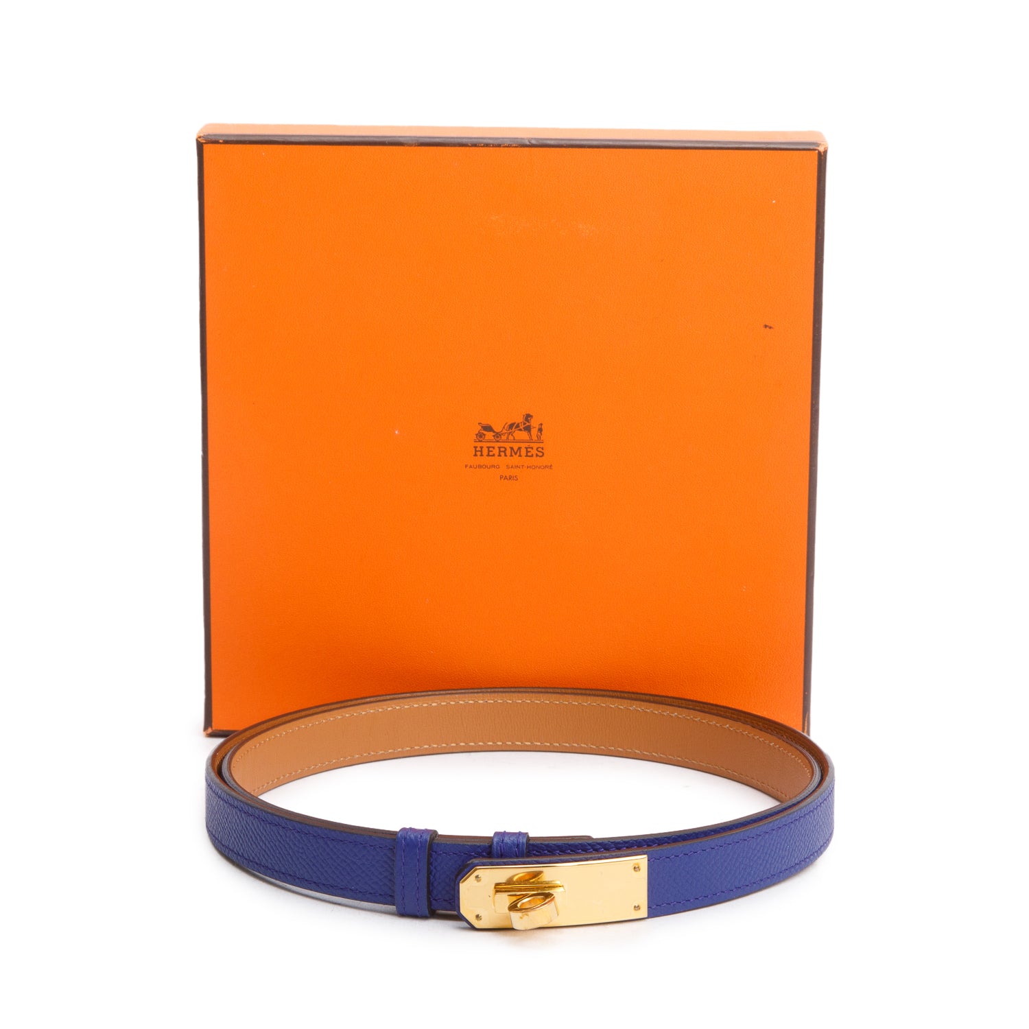 Hermes Bluer Epsom Leather Kelly 18 Belt w/ Box
