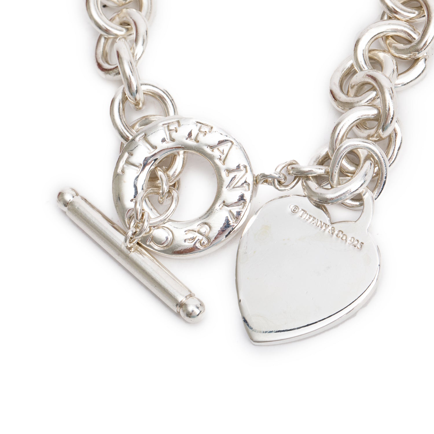Tiffany & Co. Sterling Silver Heart Tag Charm Bracelet with Toggle Clasp