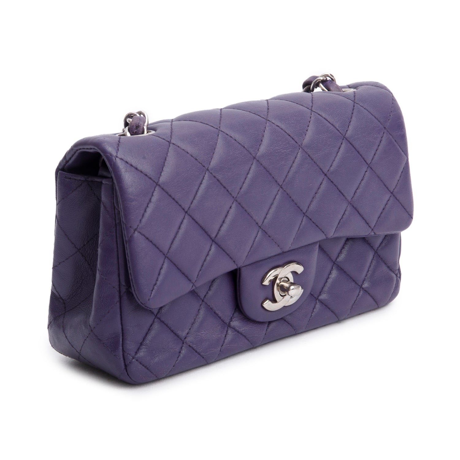 Chanel Quilted Purple Lambskin Mini Rectangular Flap Bag
