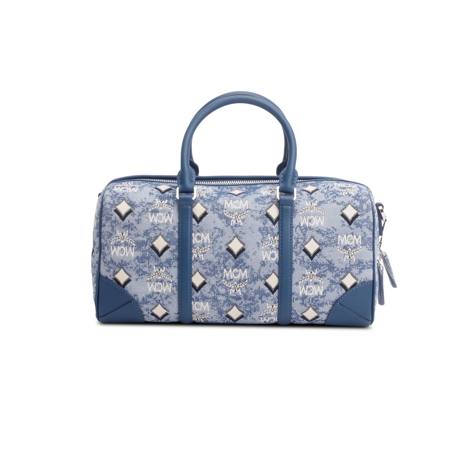 MCM Blue Denim Medium Boston Bag w/ Strap