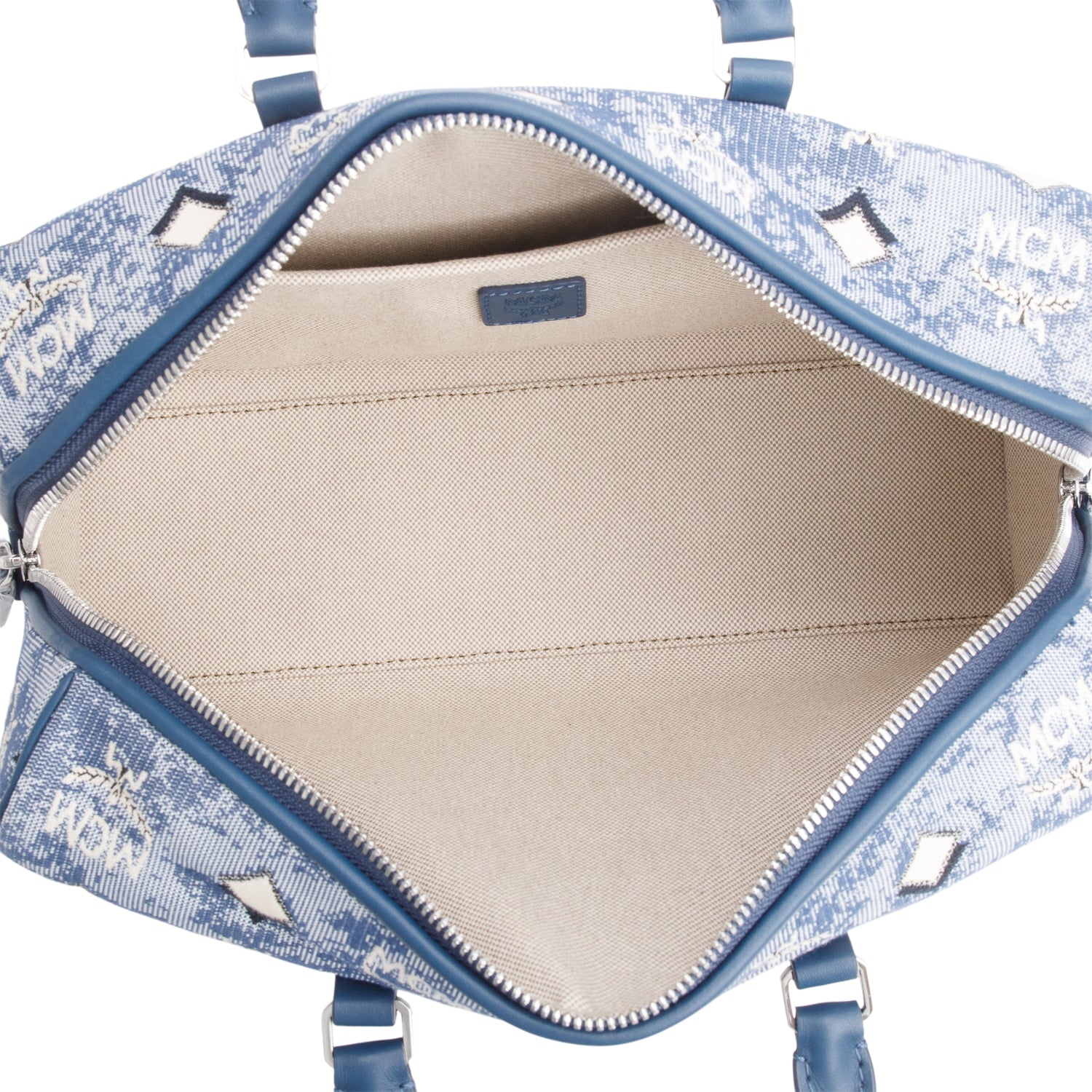 MCM Blue Denim Medium Boston Bag w/ Strap