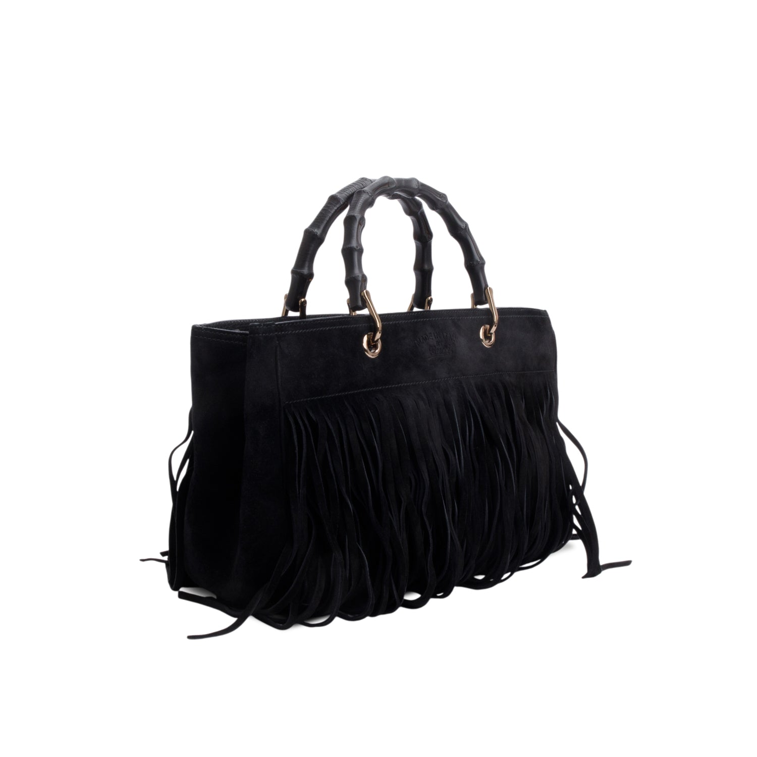 Gucci Black Suede Bamboo Fringe Medium Shopper Tote