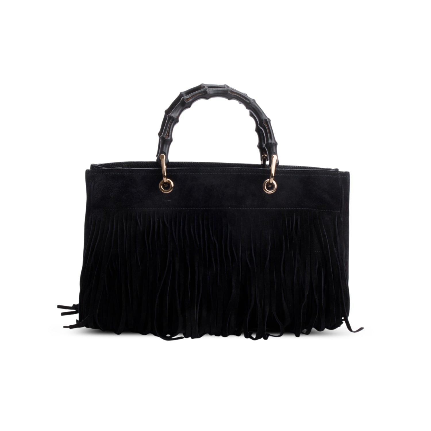 Gucci Black Suede Bamboo Fringe Medium Shopper Tote