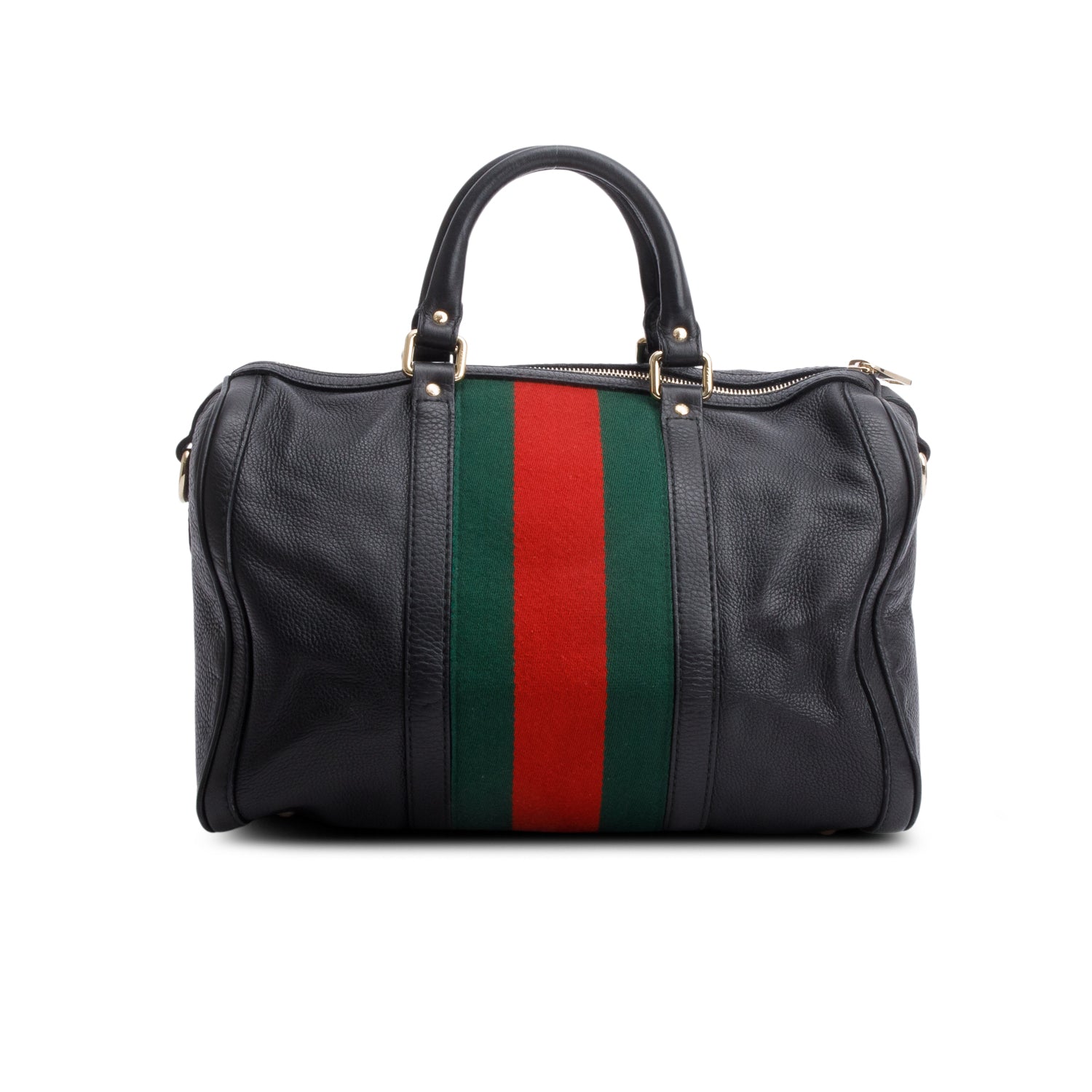 Gucci Black Leather Medium Web Boston Bag