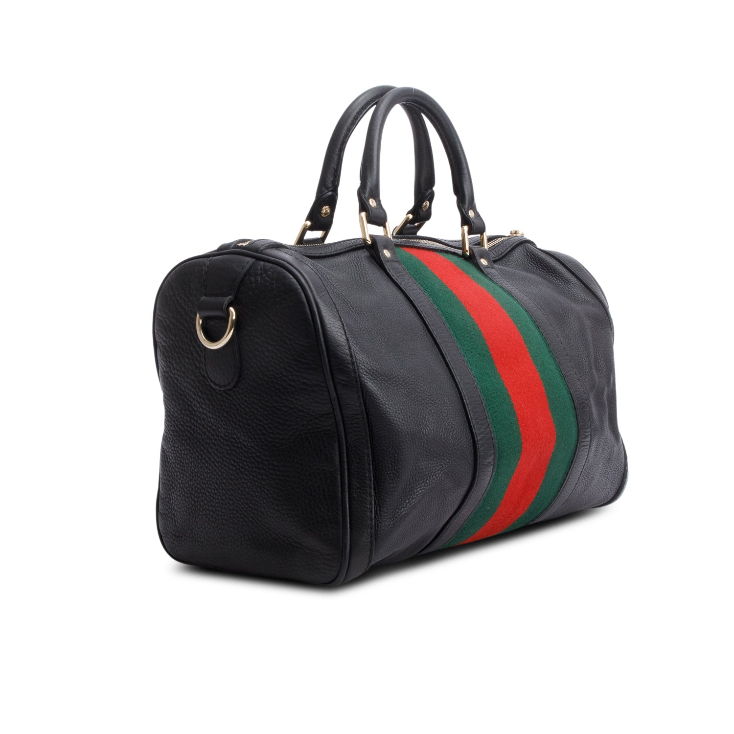 Gucci Black Leather Medium Web Boston Bag