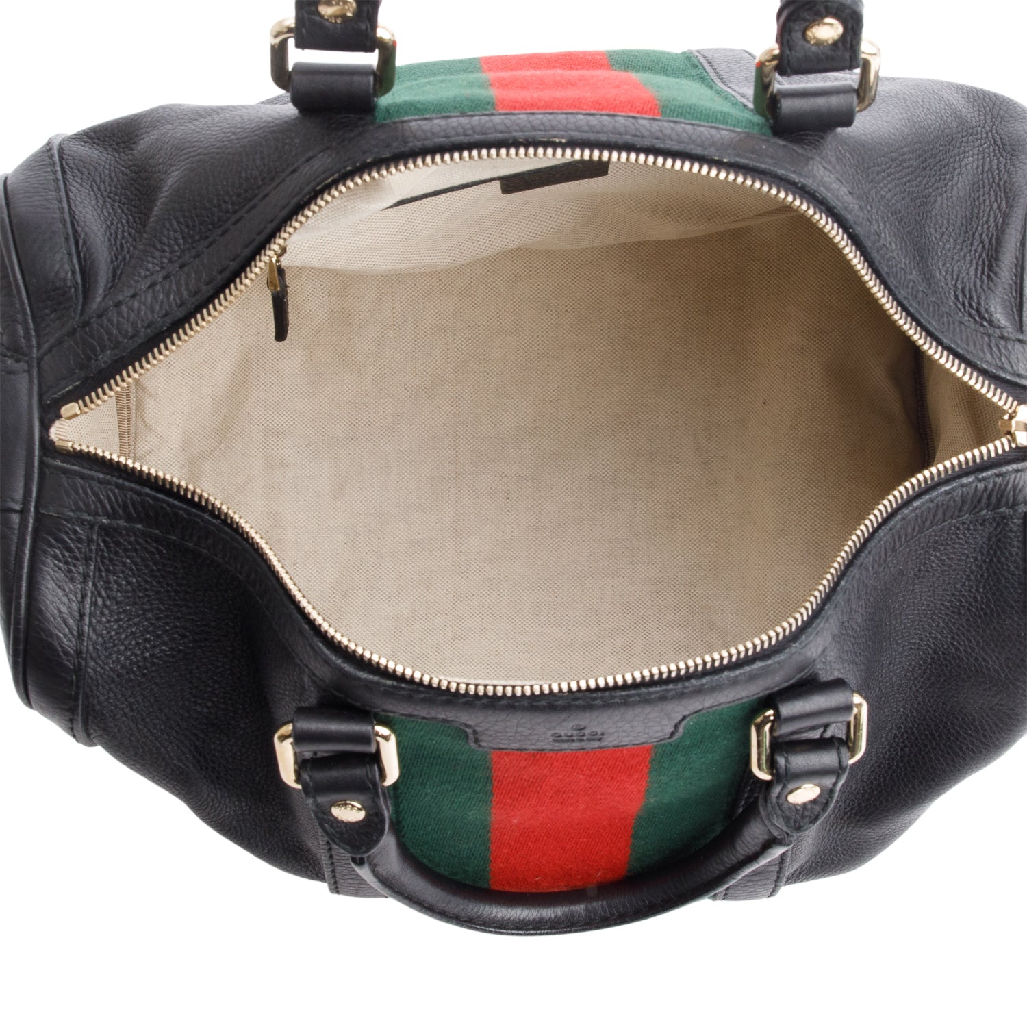 Gucci Black Leather Medium Web Boston Bag