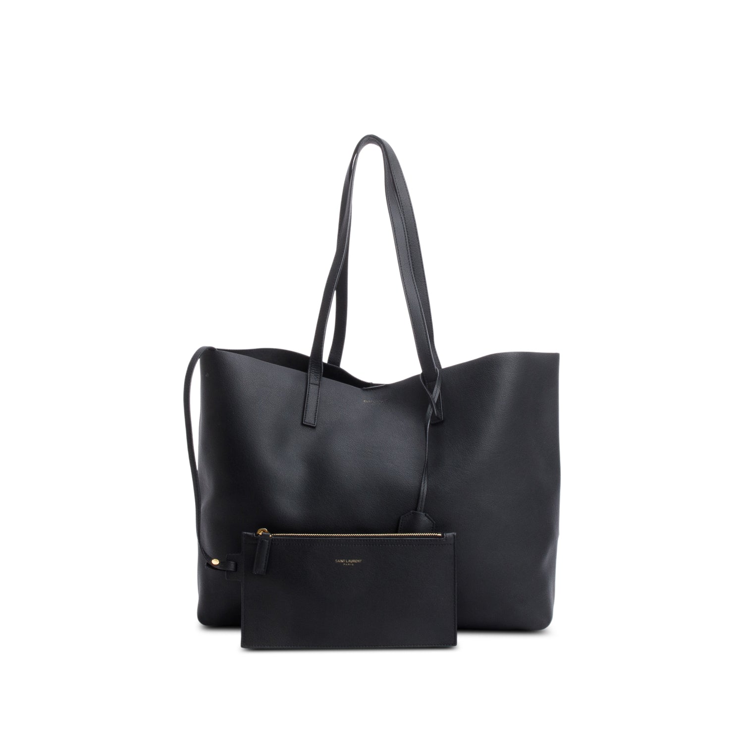 Saint Laurent Black Leather E/W Shopping Tote w/ Pouch