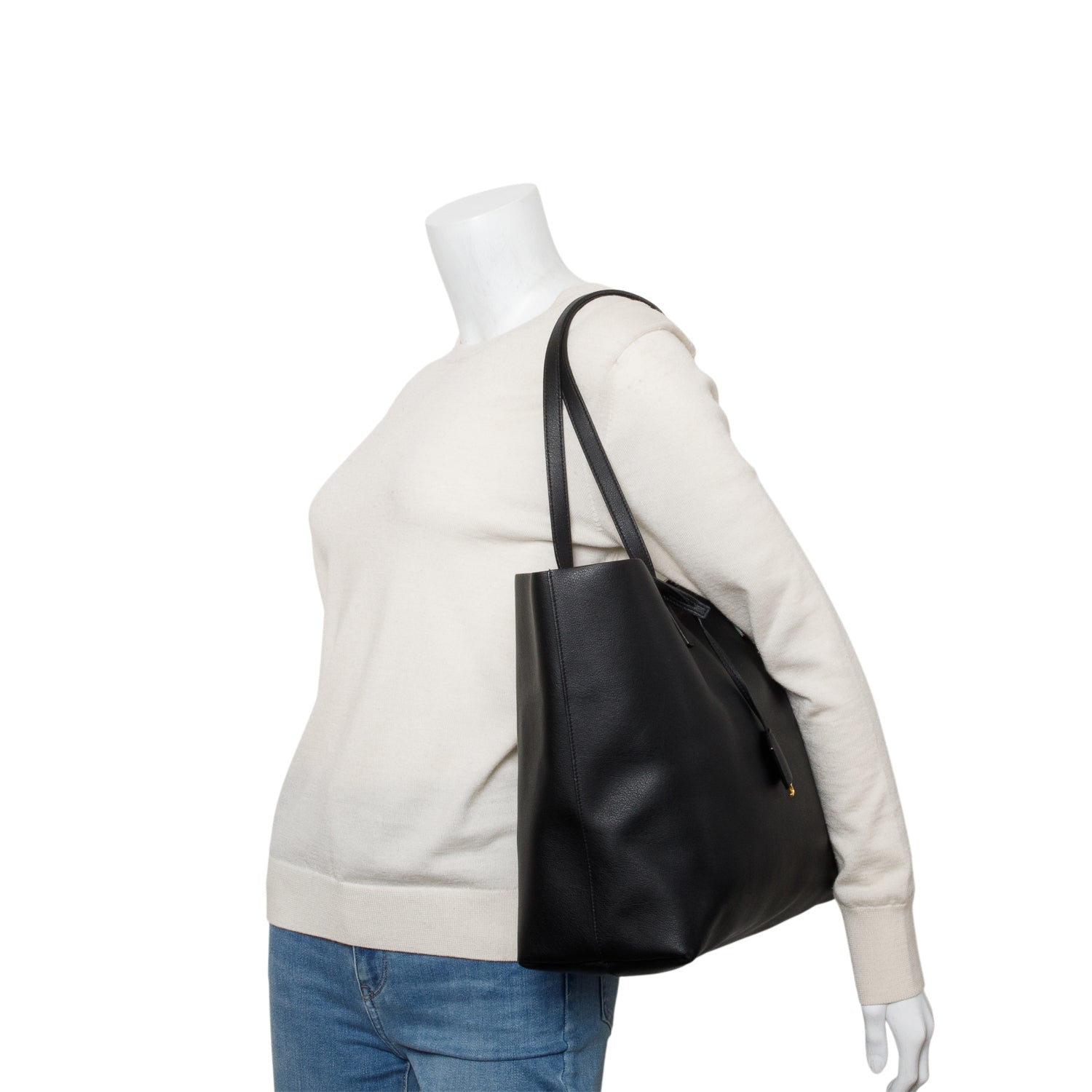 Saint Laurent Black Leather E/W Shopping Tote w/ Pouch