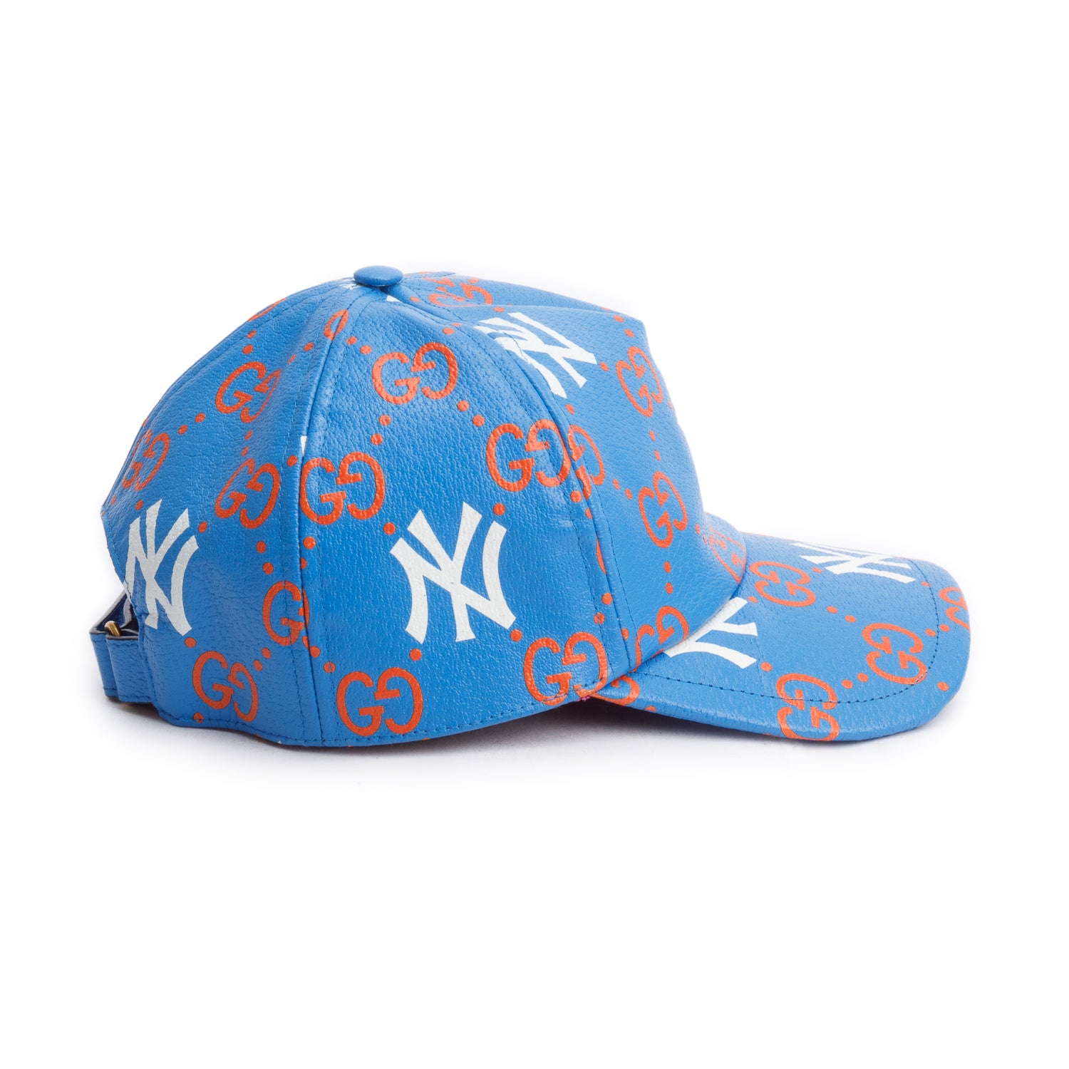 Gucci x MLB Blue Leather GG NY Yankees Baseball Hat, Size M 58 cm