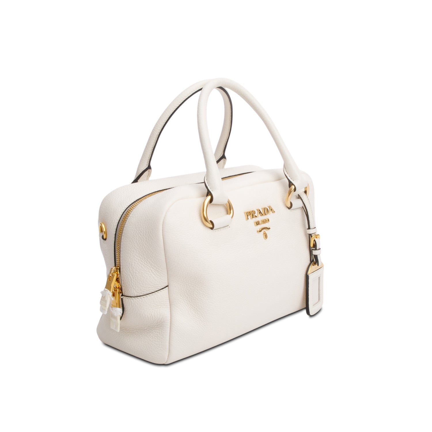Prada Cream Vitello Phenix Convertible Bauletto Bag w/ Strap & Authenticity Card