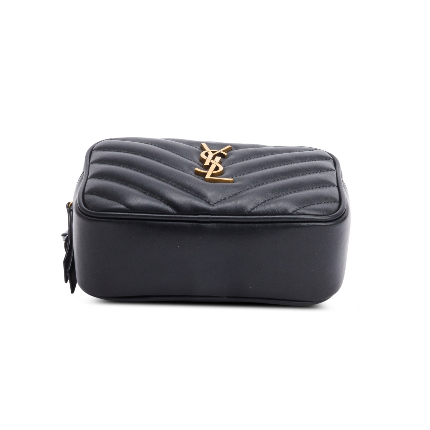 Saint Laurent 2023 Black Chevron Leather Lou Camera Belt Bag w/ Box