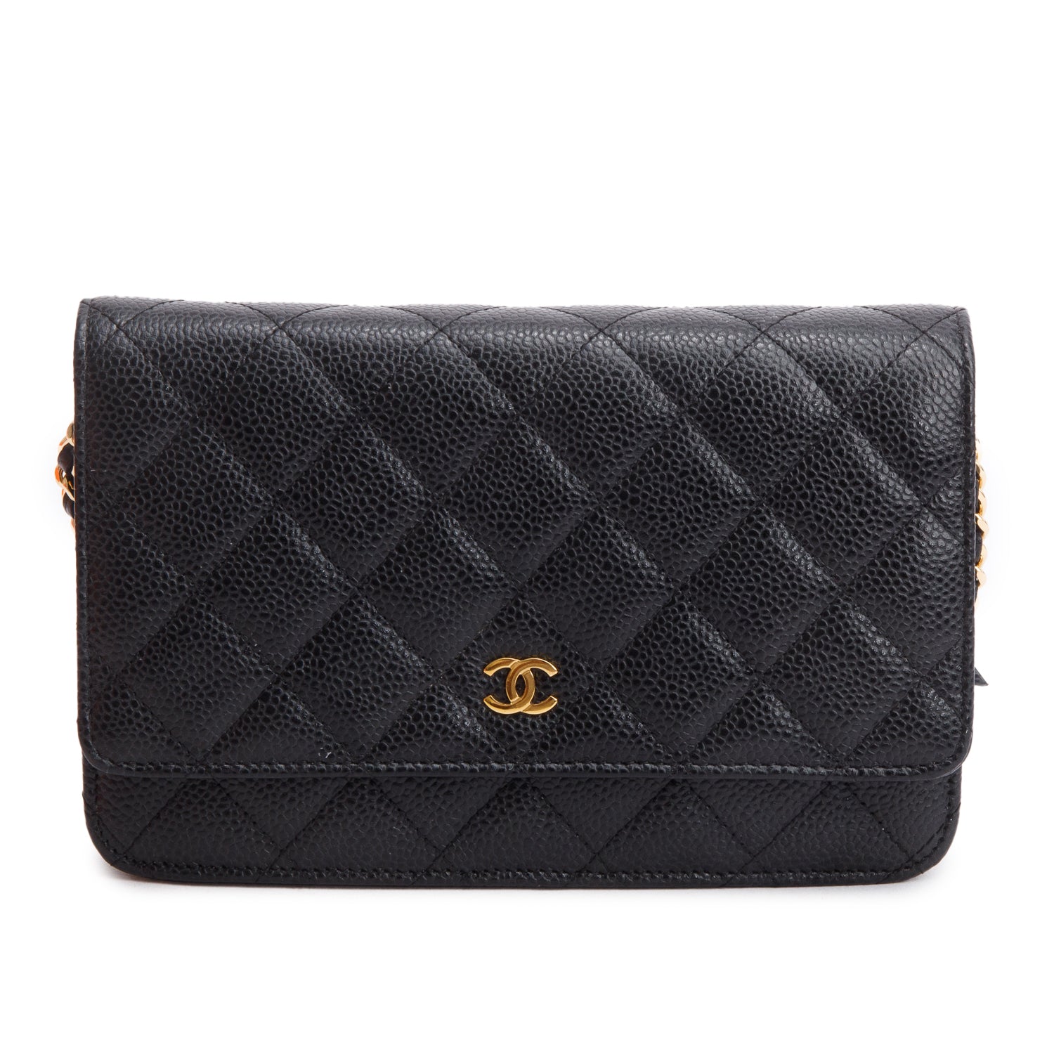 Chanel Black Quilted Caviar Leather Classic Wallet on Chain w/ Box & Authenticity Card