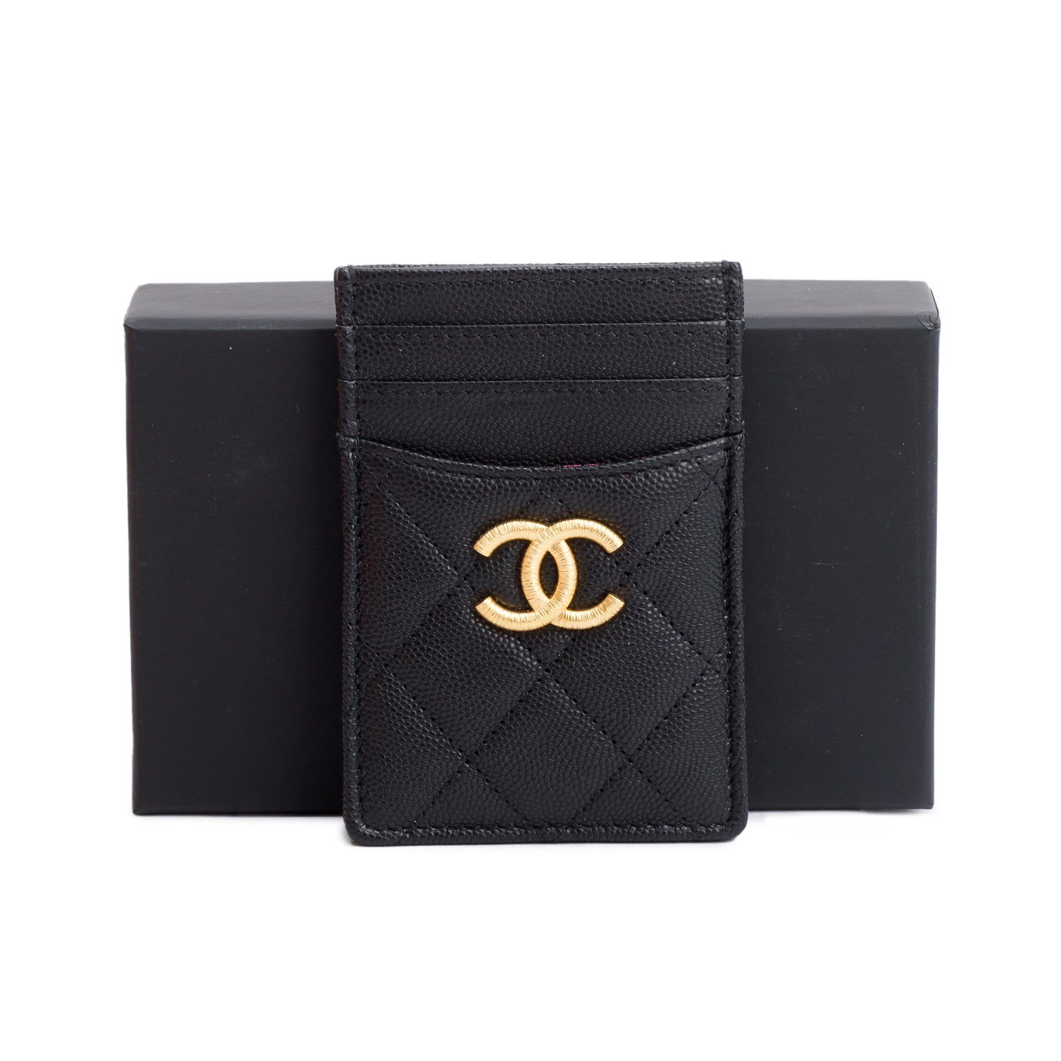 Chanel Black Quilted Caviar Card Holder w/ Box