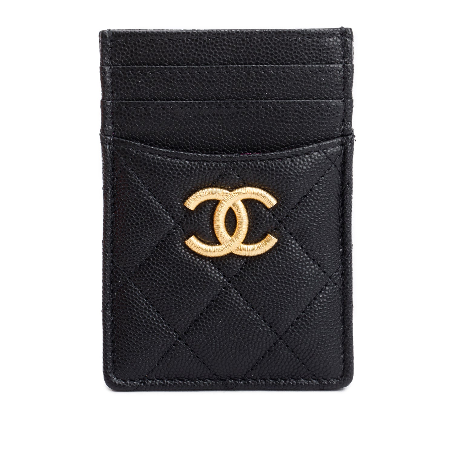Chanel Black Quilted Caviar Card Holder w/ Box