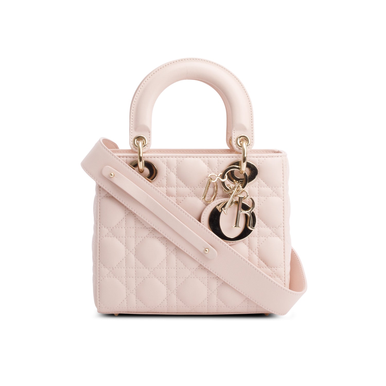 Christian Dior 2024 Pink Cannage Lambskin Leather Small Lady Dior Bag w/ Box & Strap