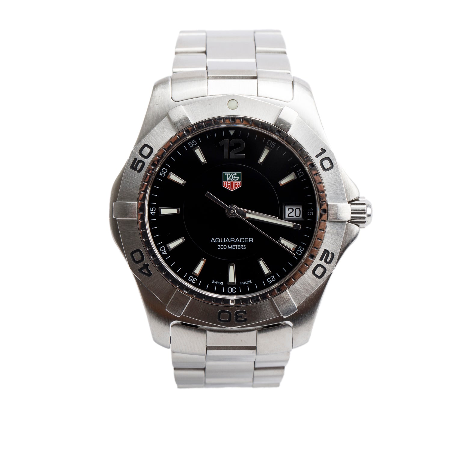 Tag Heuer Stainless Steel Aquaracer 39 MM Watch Black Dial WAF1110