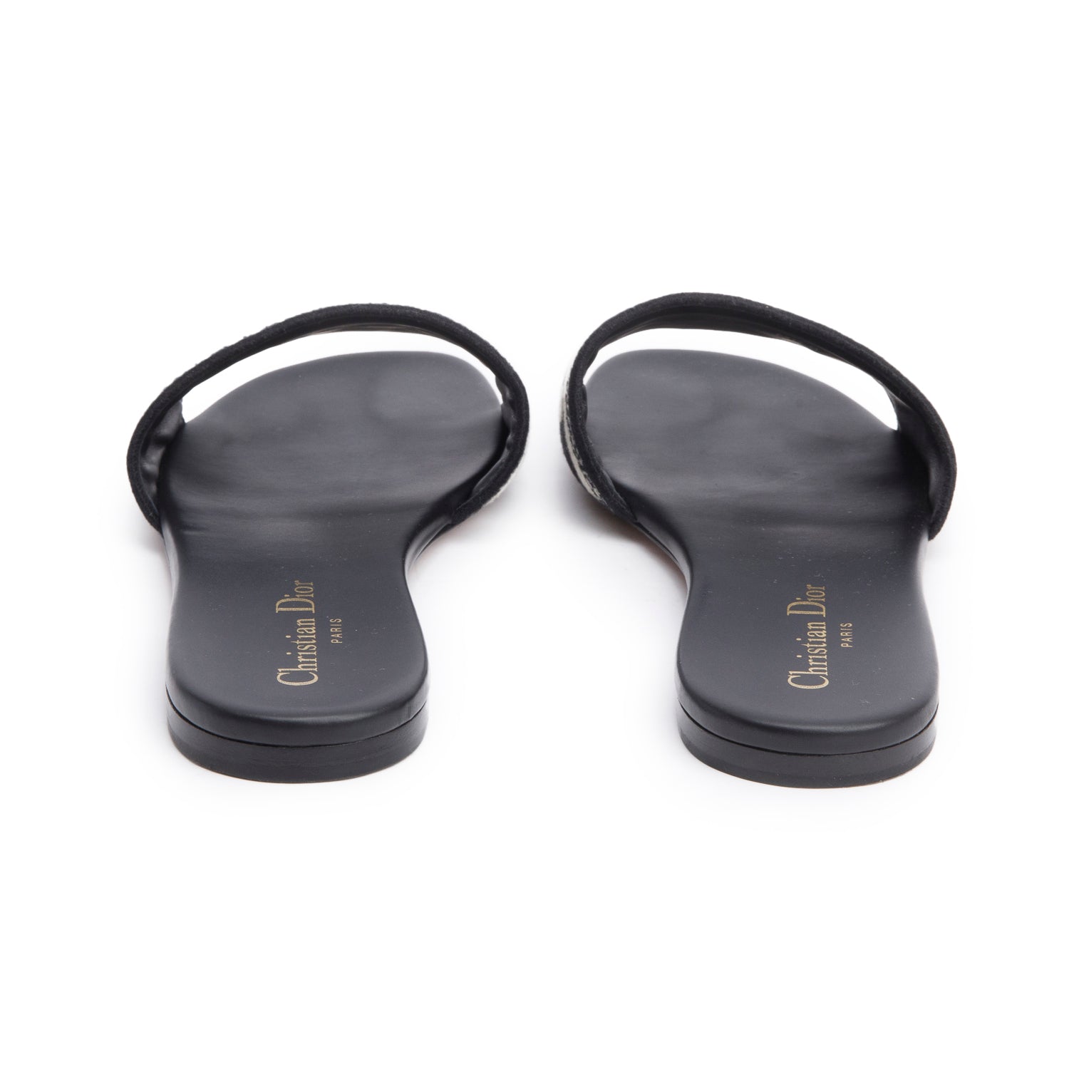 Christian Dior Black Embroidered Cotton Heeled Dway Slide, Size 38.5 w/ Box