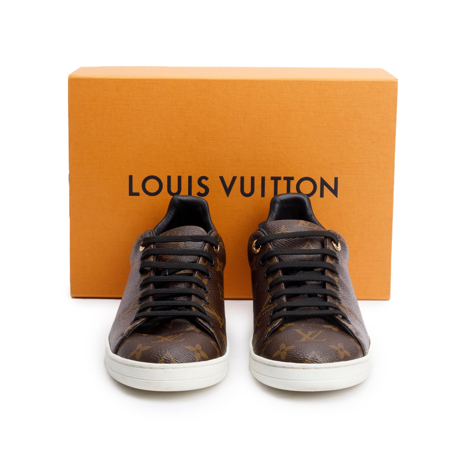 Louis Vuitton 2020  Monogram Canvas Black Patent Leather Frontrow Sneakers, Men's Size 42 w/ Box