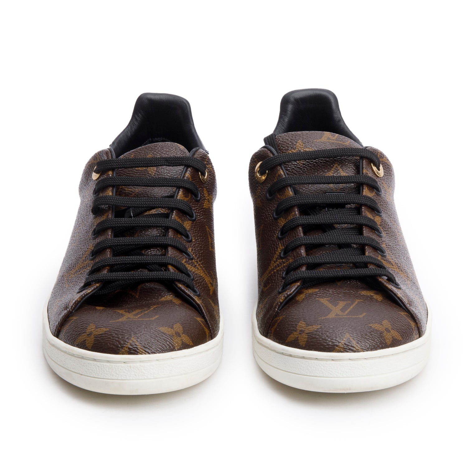 Louis Vuitton 2020  Monogram Canvas Black Patent Leather Frontrow Sneakers, Men's Size 42 w/ Box