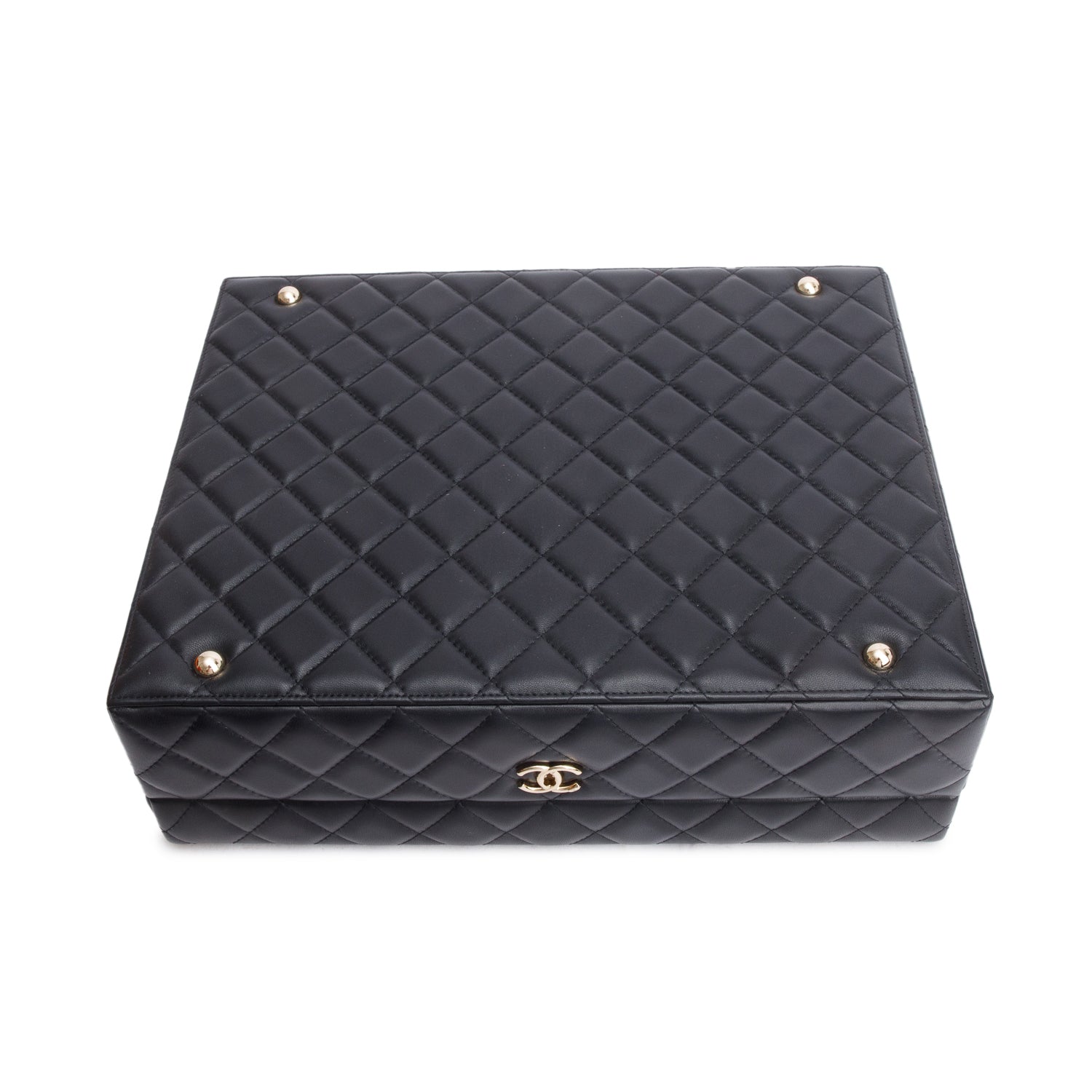 Chanel Black Lambskin Calfskin Leather Tweed Success Story Trunk