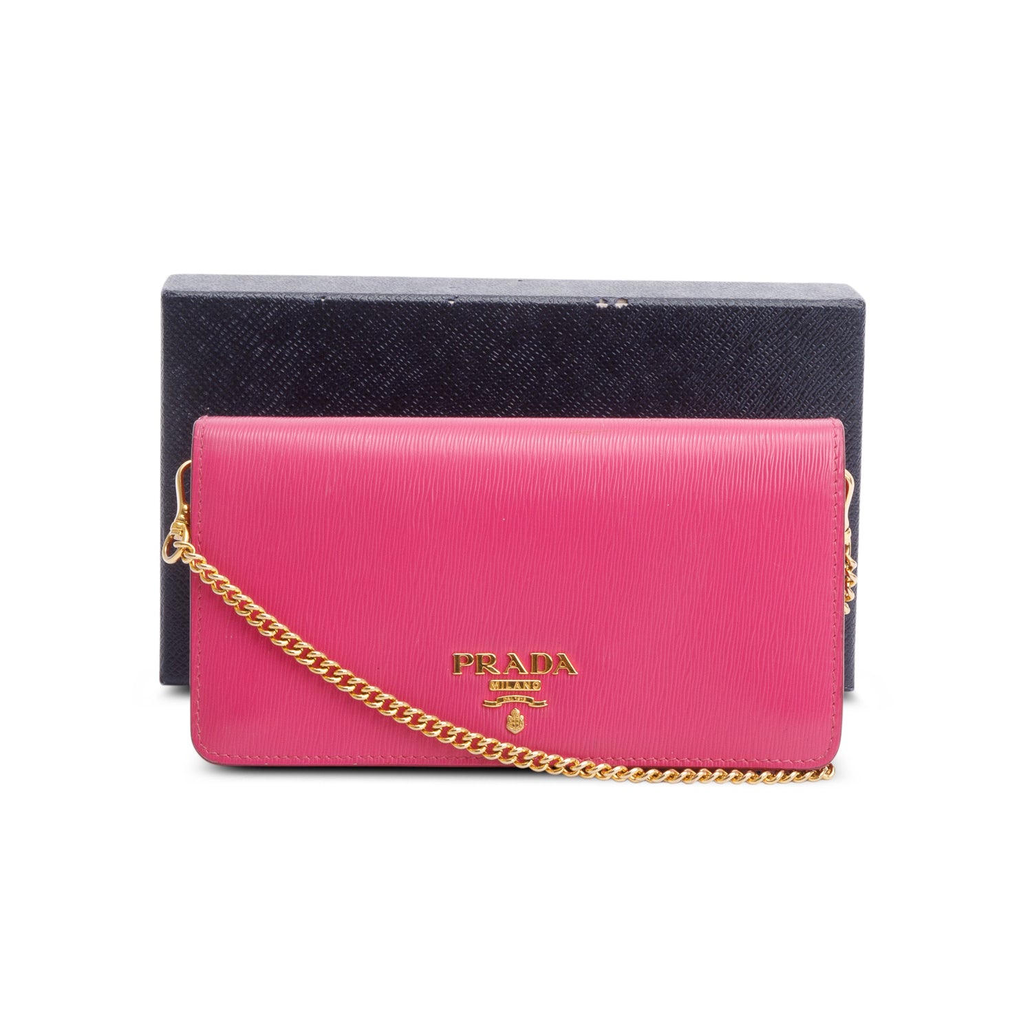 Prada Pink Vitello Move Wallet on Chain w/ Box