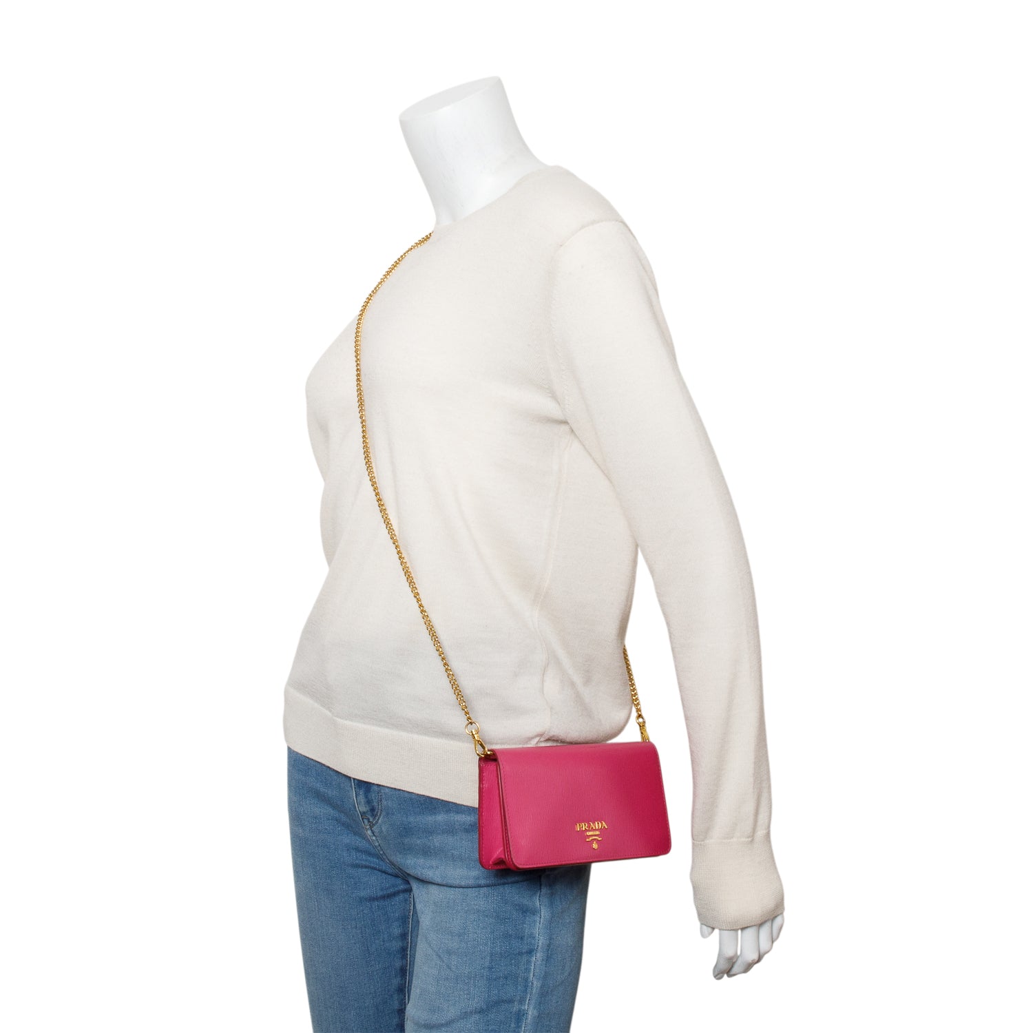 Prada Pink Vitello Move Wallet on Chain w/ Box