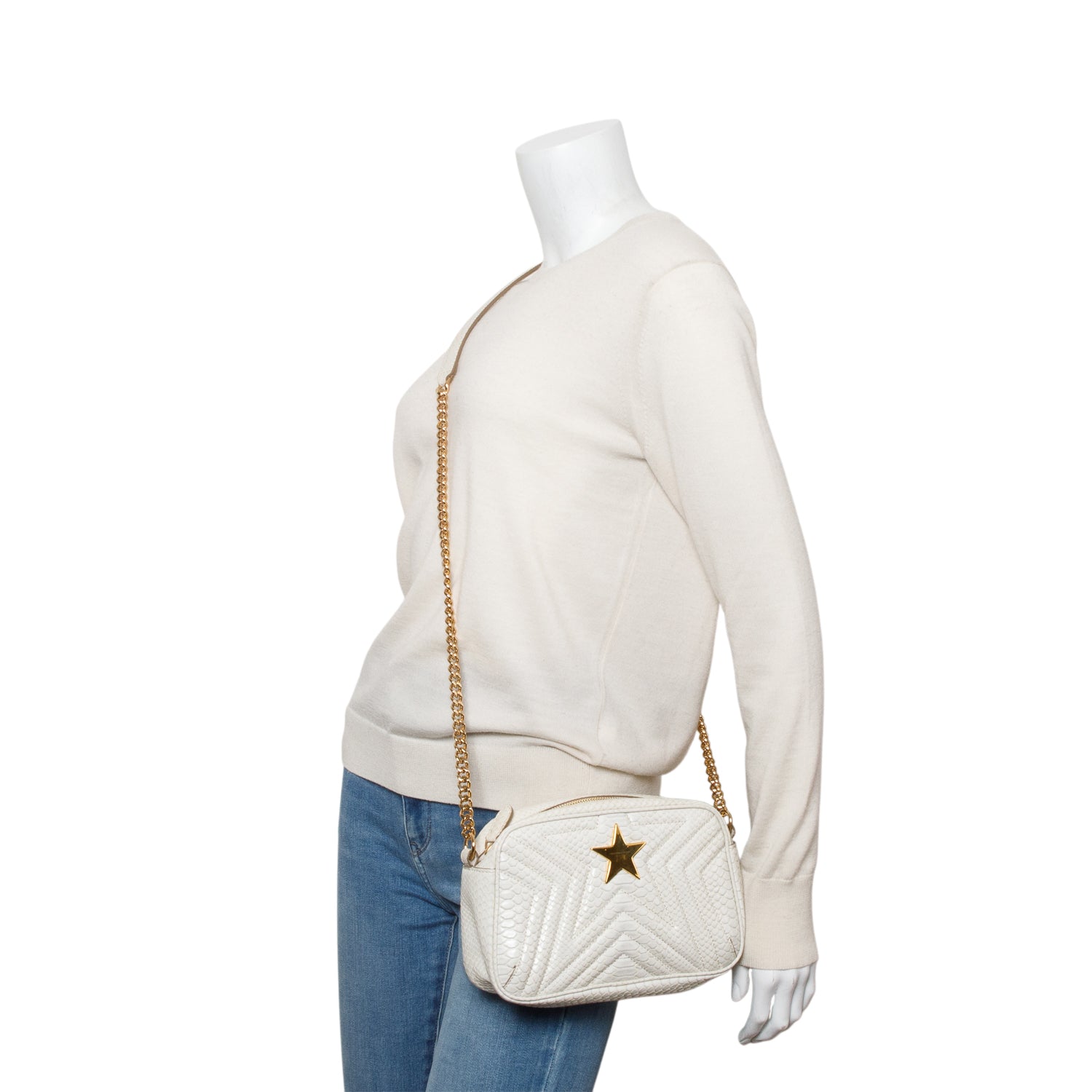Stella McCartney White Embossed Faux Leather Small Star Camera Bag