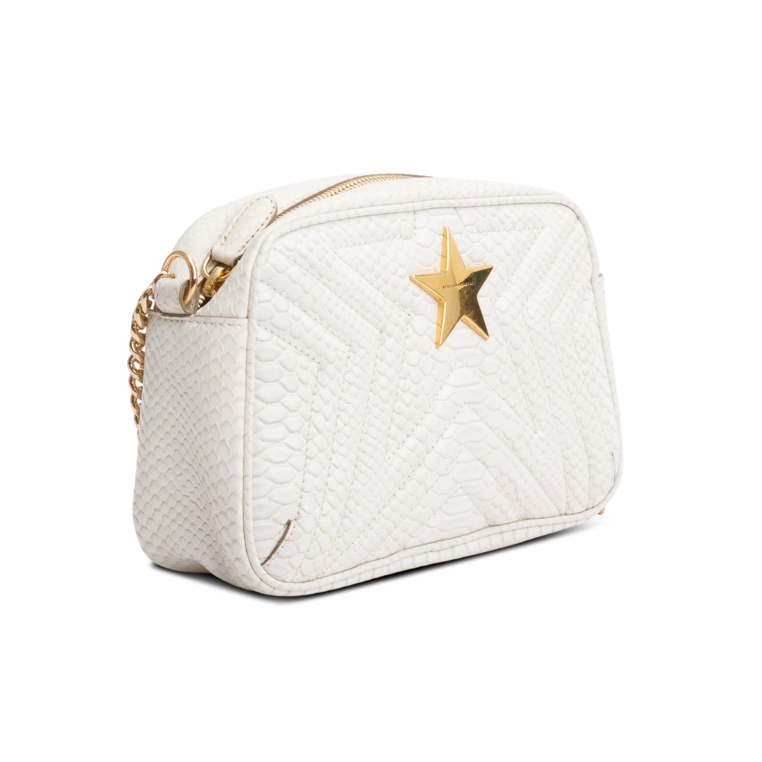 Stella McCartney White Embossed Faux Leather Small Star Camera Bag