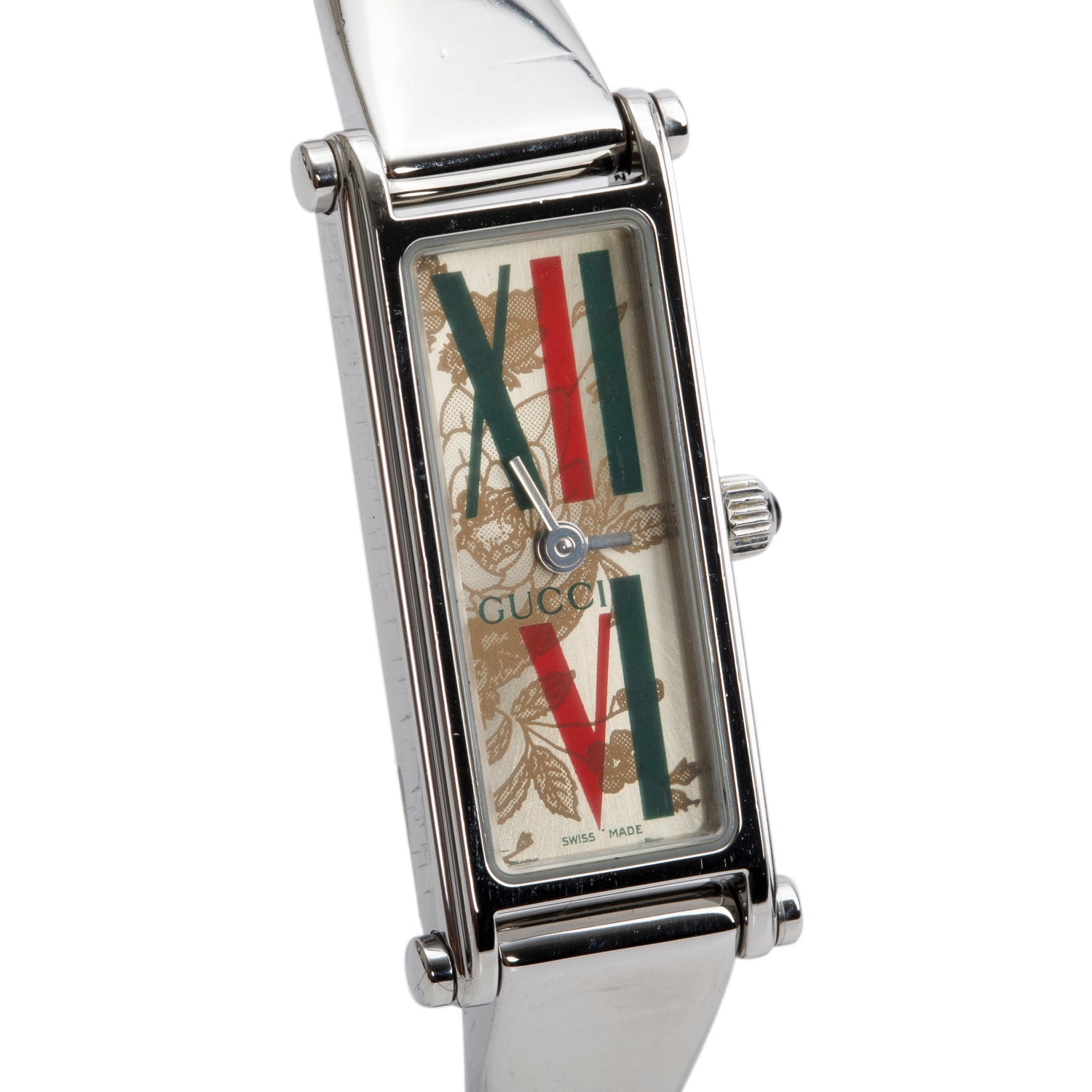 Gucci Stainless Steel 1500 Series Quartz Watch Green & Red Motif Dial