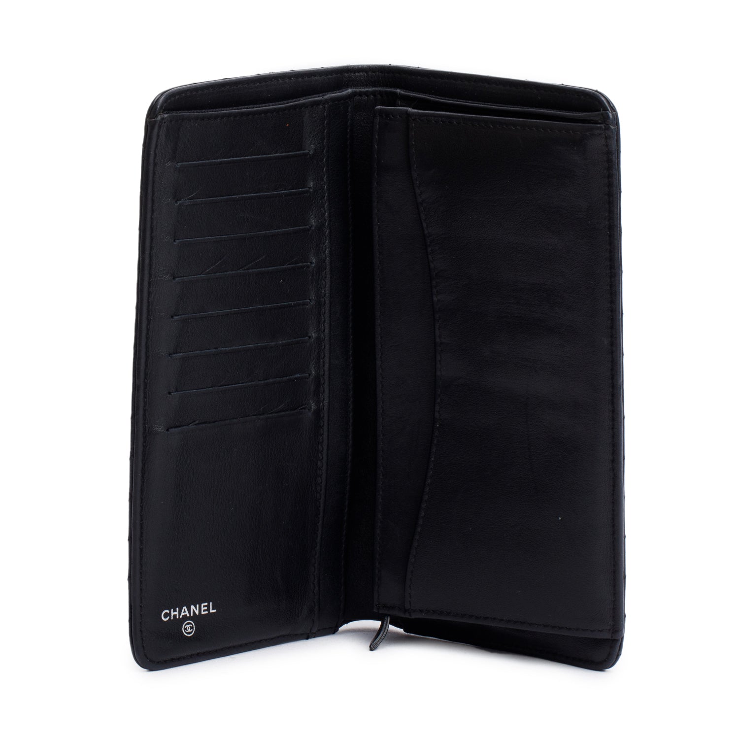 Chanel Black Lambskin Chevron Bi-Fold Wallet w/ Authenticity Card