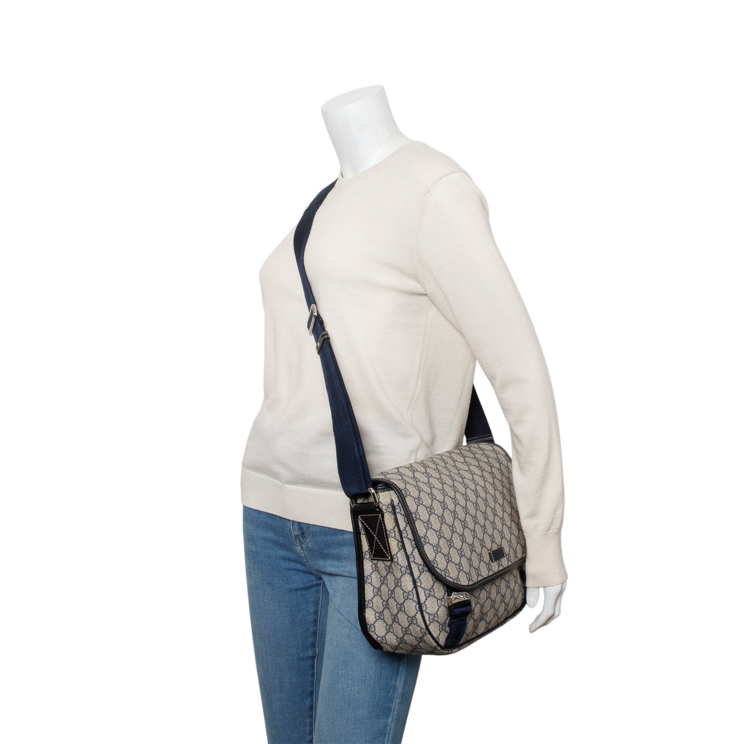 Gucci GG Plus Monogram Medium Double Buckle Flap Messenger Bag