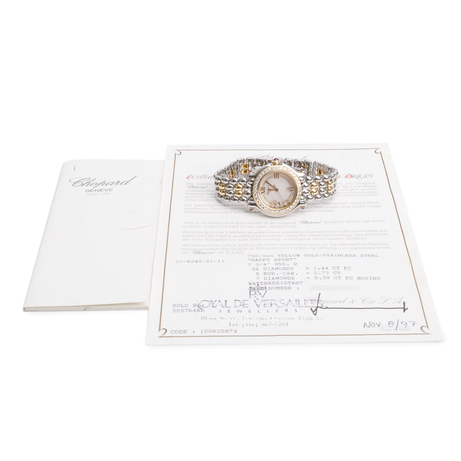 Chopard Stainless Steel & 18k Yellow Gold  Happy Sport Diamond 32.5 MM Quartz Watch w/ Papers