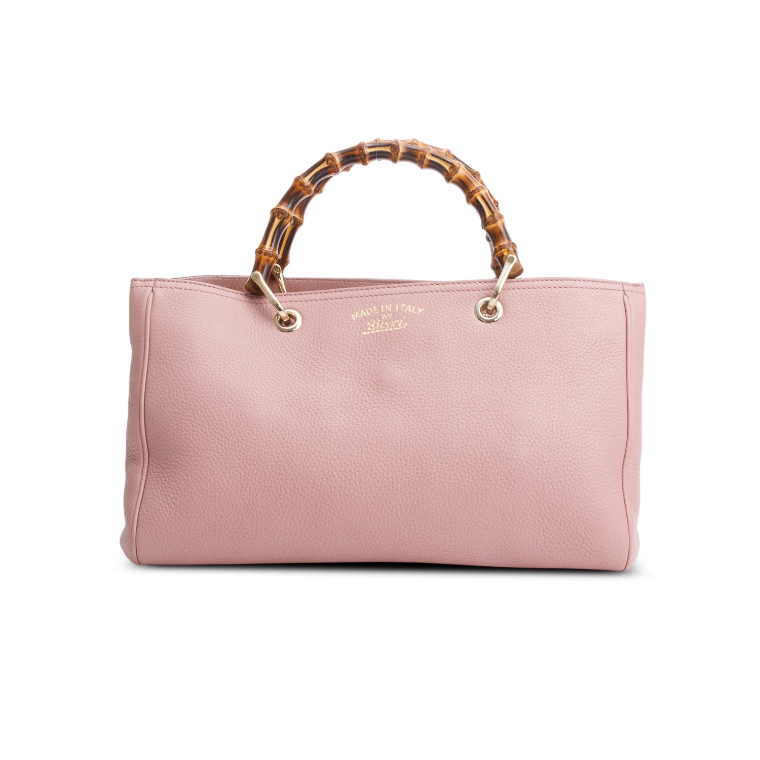 Gucci Pink Pebbled Calfskin Leather Medium Bamboo Shopper Tote w/ Strap