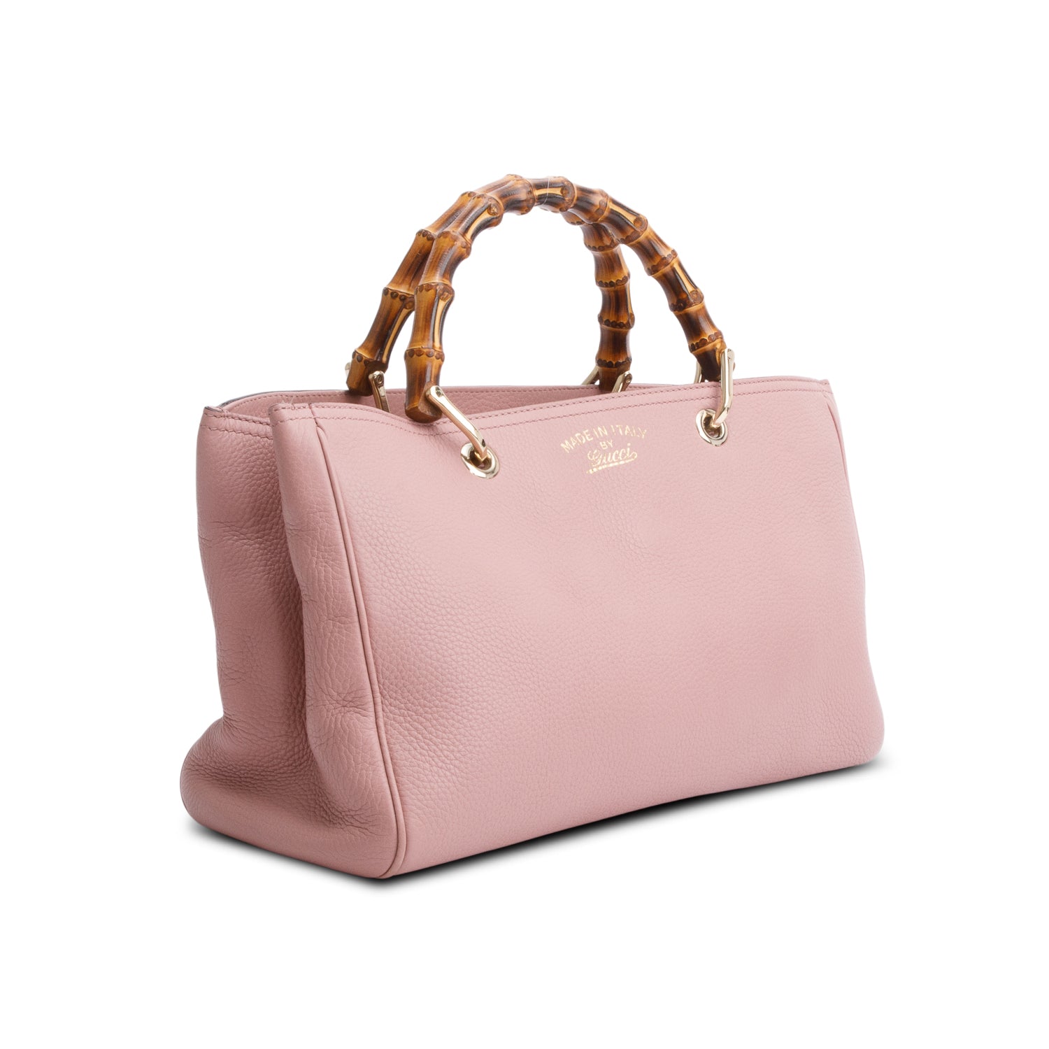 Gucci Pink Pebbled Calfskin Leather Medium Bamboo Shopper Tote w/ Strap