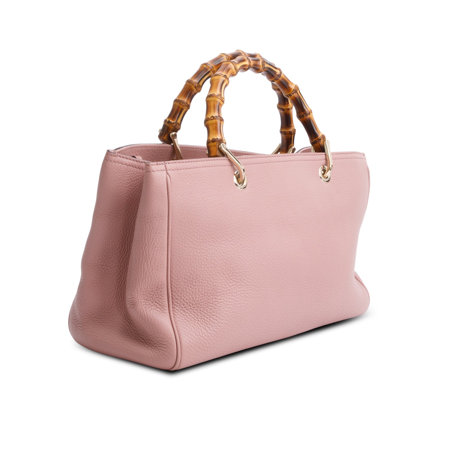 Gucci Pink Pebbled Calfskin Leather Medium Bamboo Shopper Tote w/ Strap