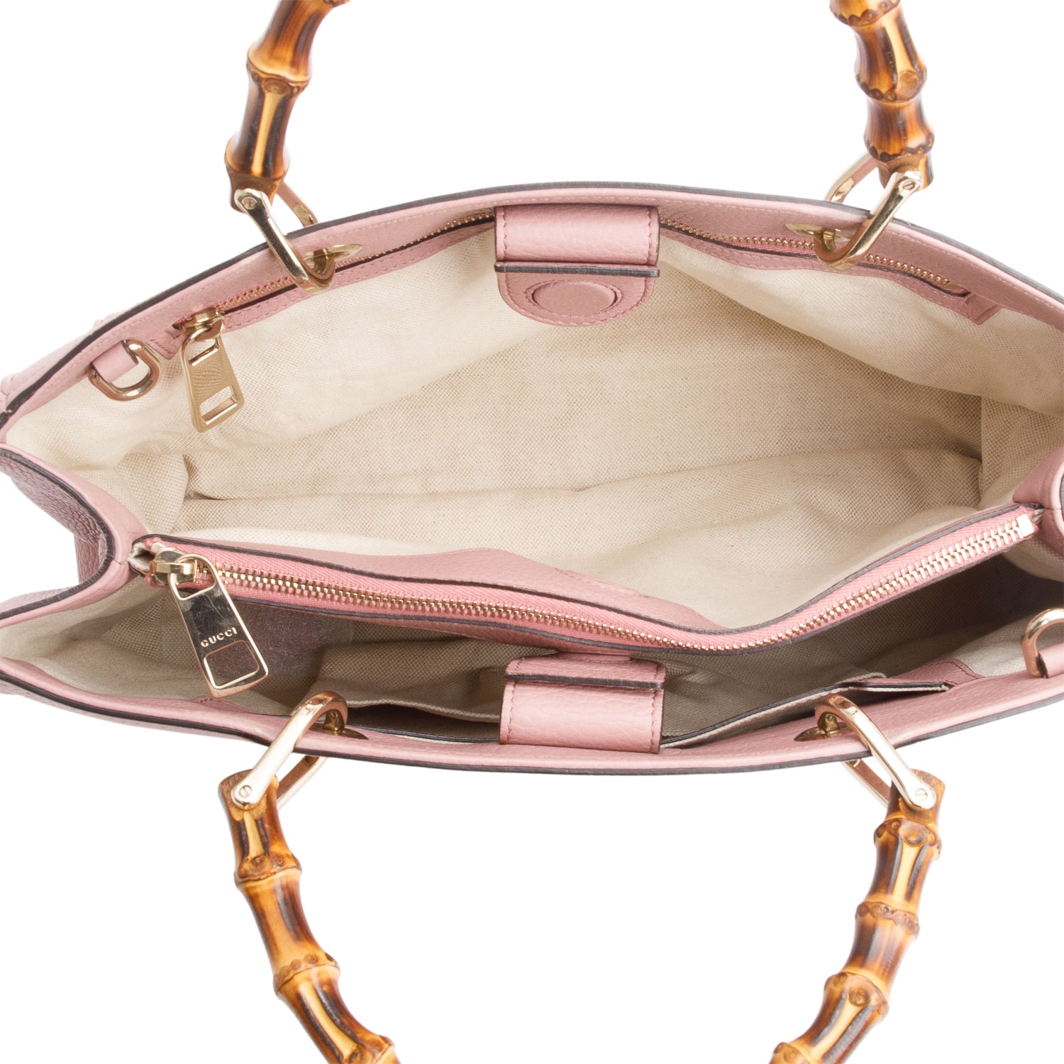 Gucci Pink Pebbled Calfskin Leather Medium Bamboo Shopper Tote w/ Strap