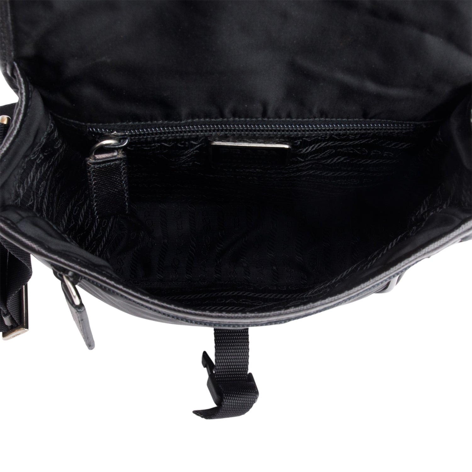 Prada Black Nylon Buckle Messenger Bag